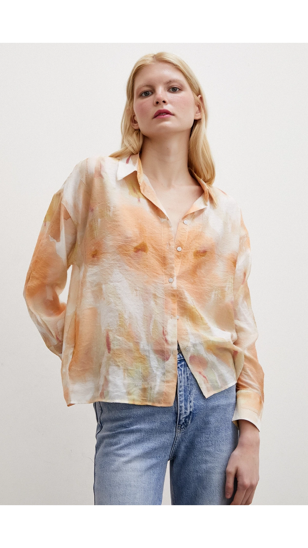 Desenli Oversize Gömlek Turuncu