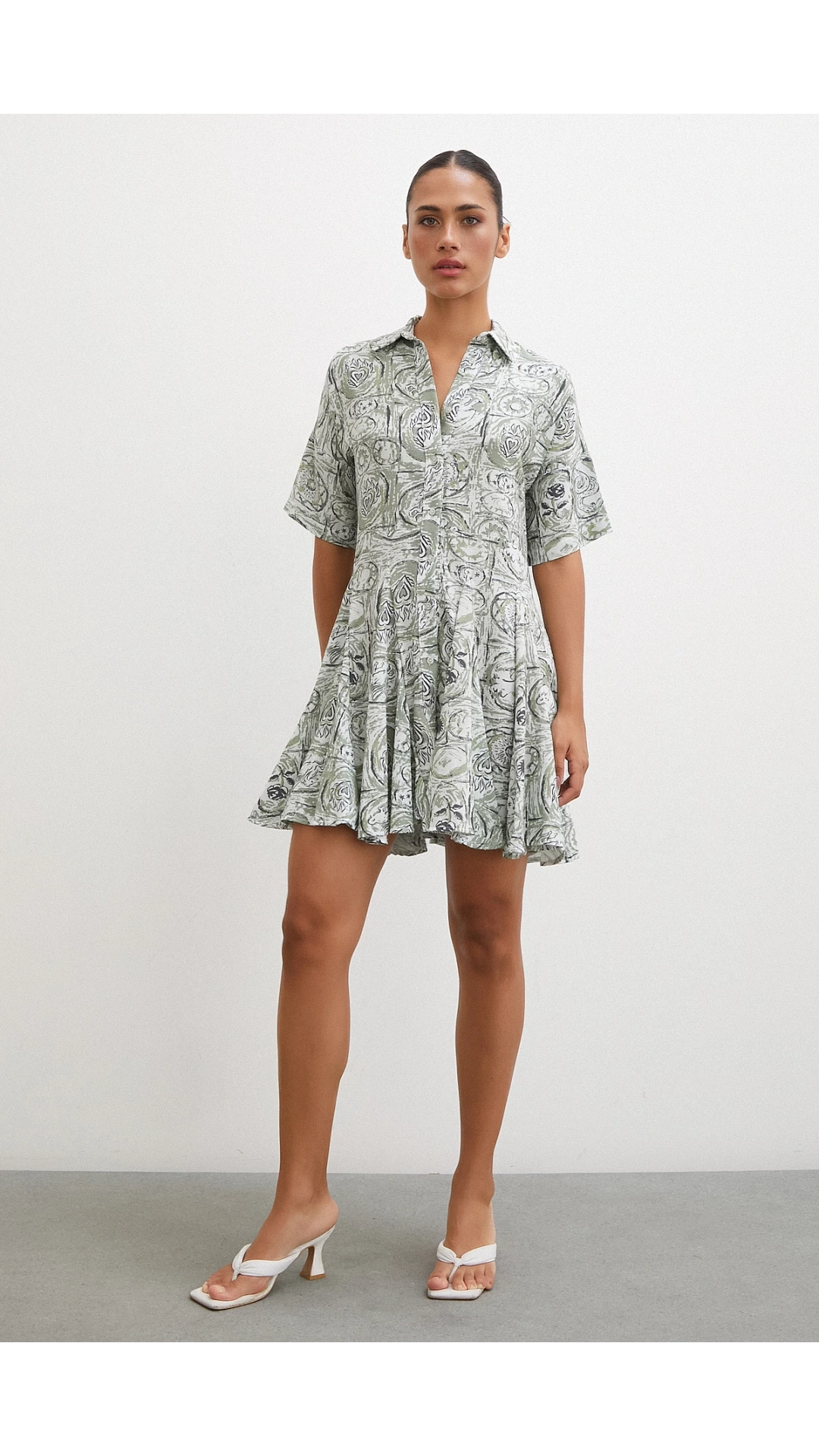 Önü Düğmeli Midi Boy Elbise Haki