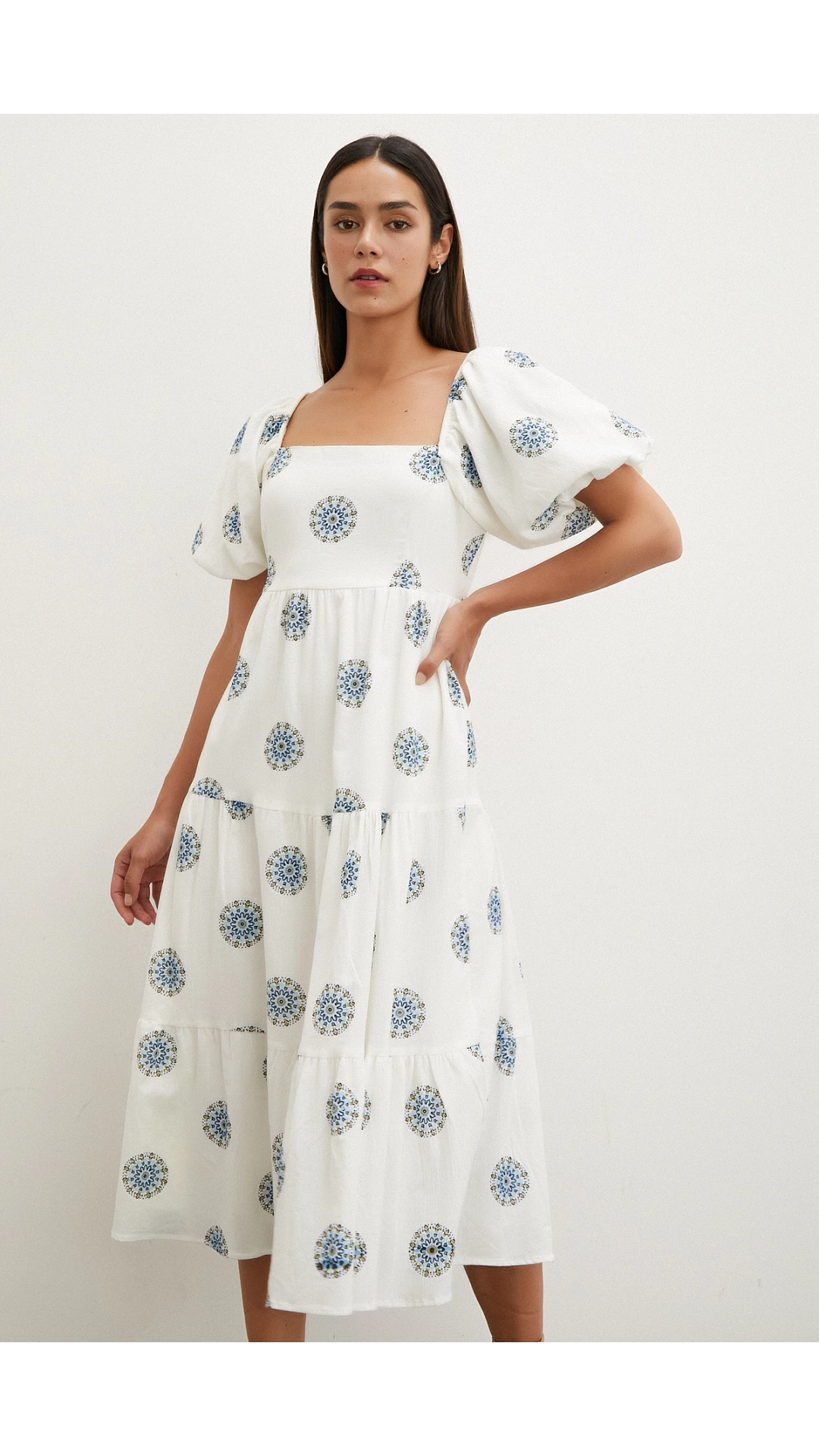 Sırtı Fiyonklu Keten Elbise Mavi