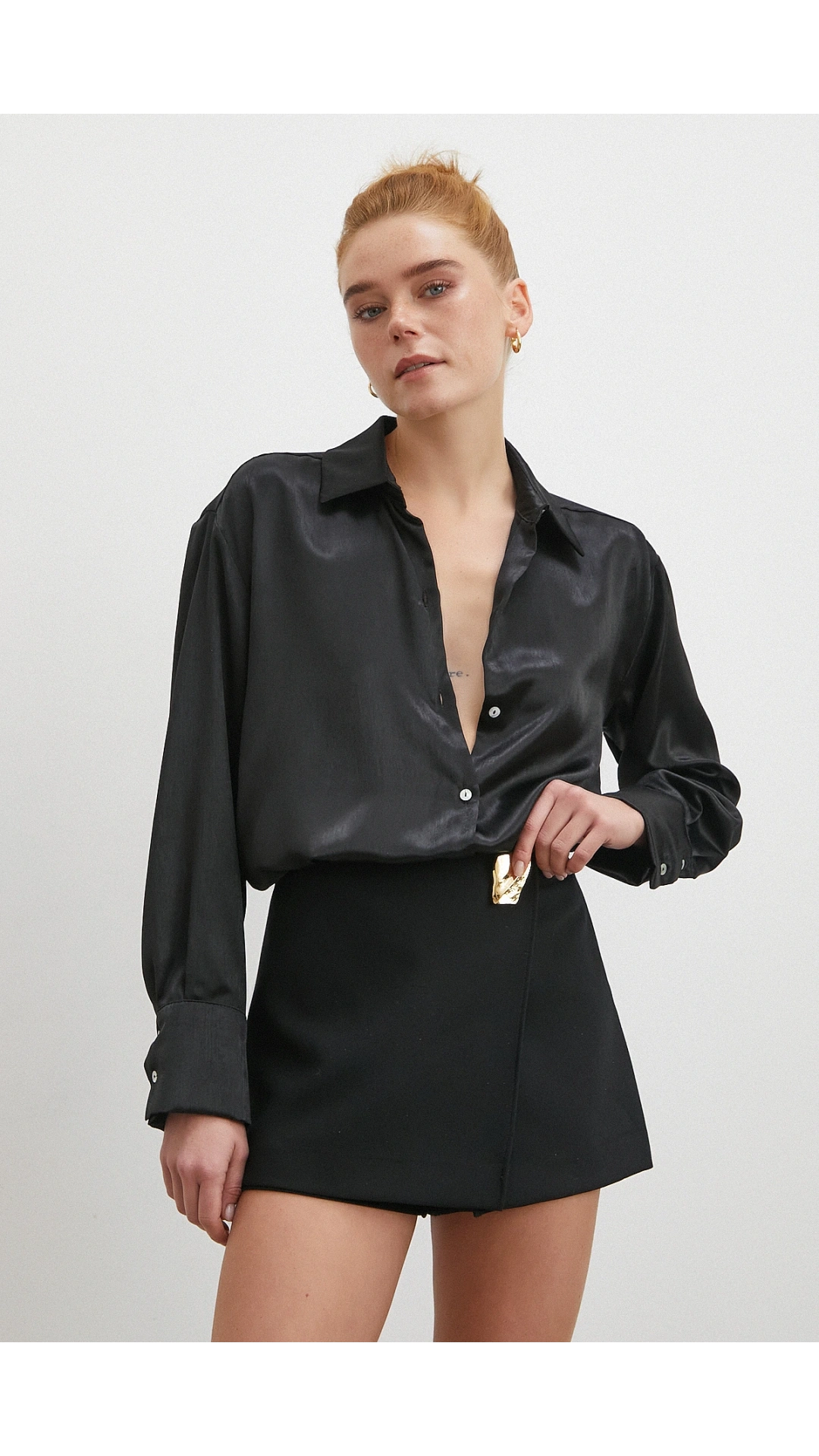 Klasik Saten Gömlek Siyah