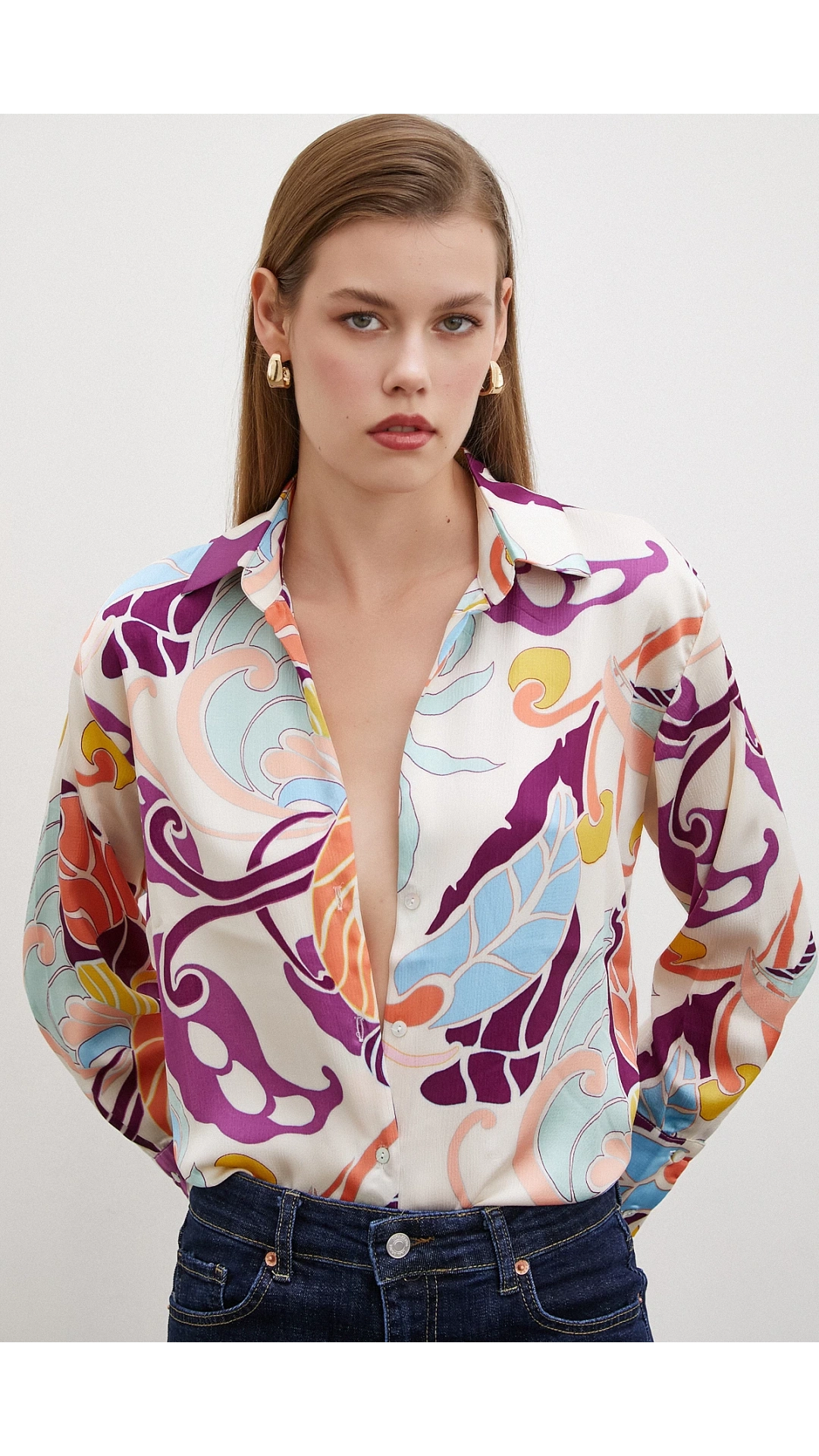 İpek Desen Gömlek Mor