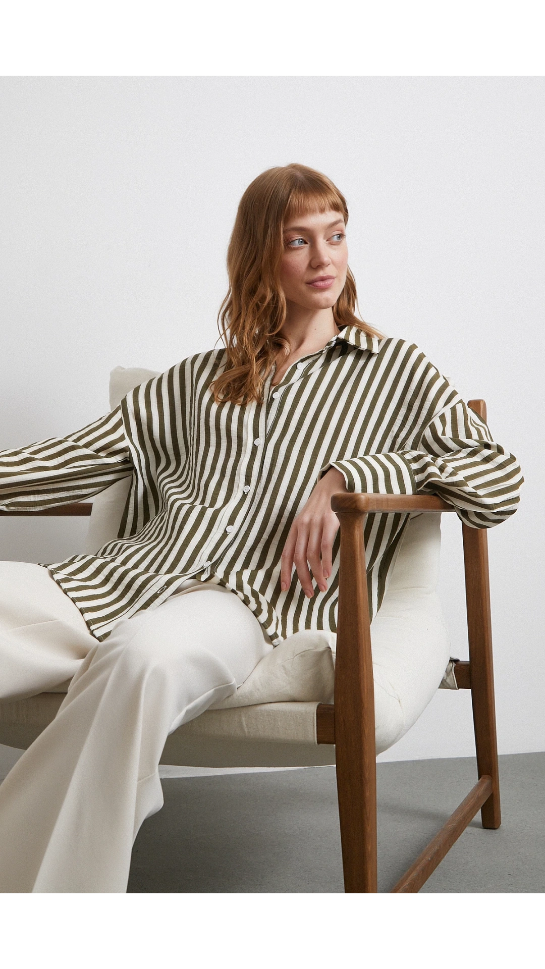 Çizgili T Kol Gömlek Haki