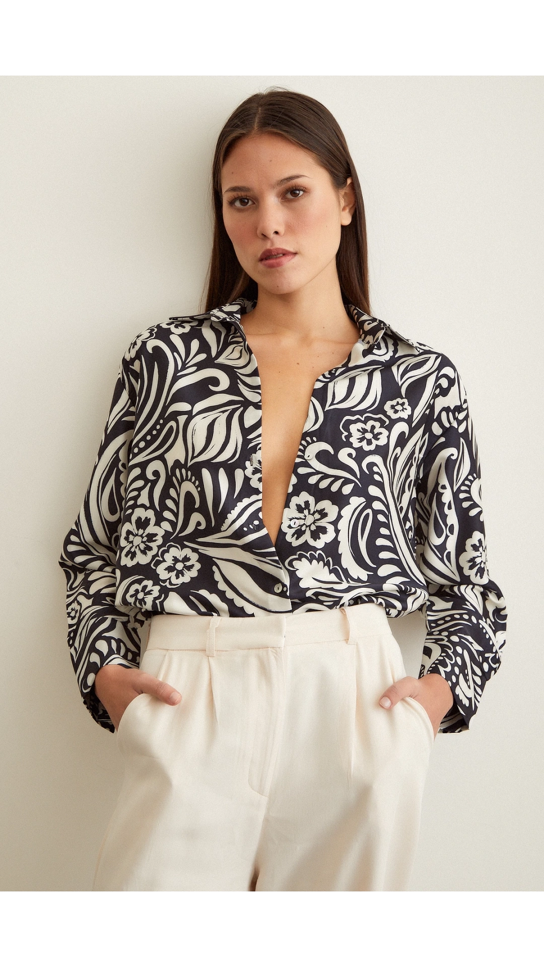 Renkli Baskılı Poplin Gömlek Mavi