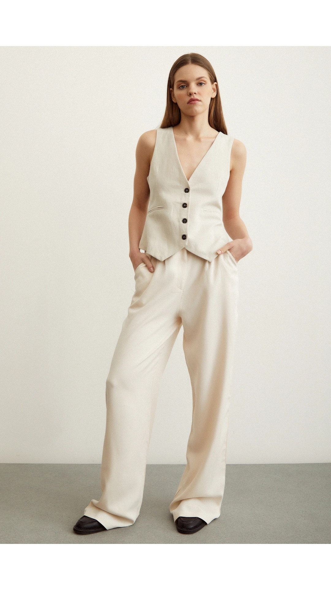 Geniş Paça Pantolon Krem