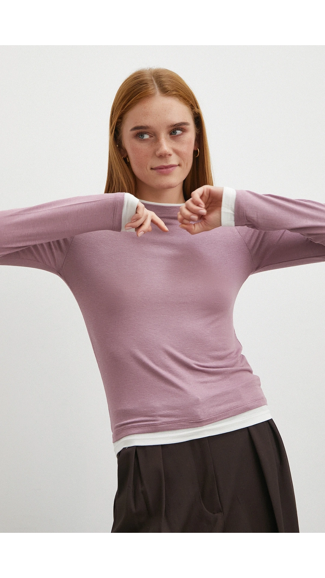 Garnili Bisiklet Yaka Bluz Lila