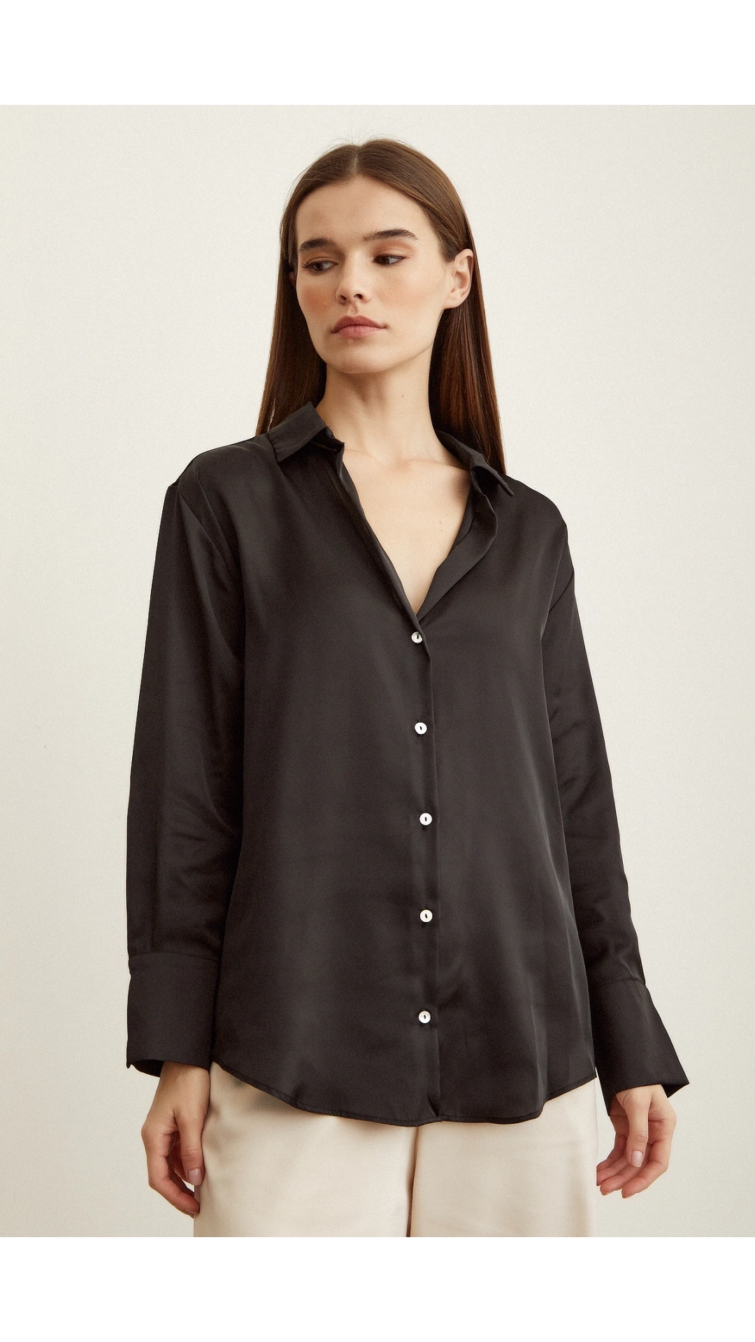 Basic Saten Gömlek Siyah