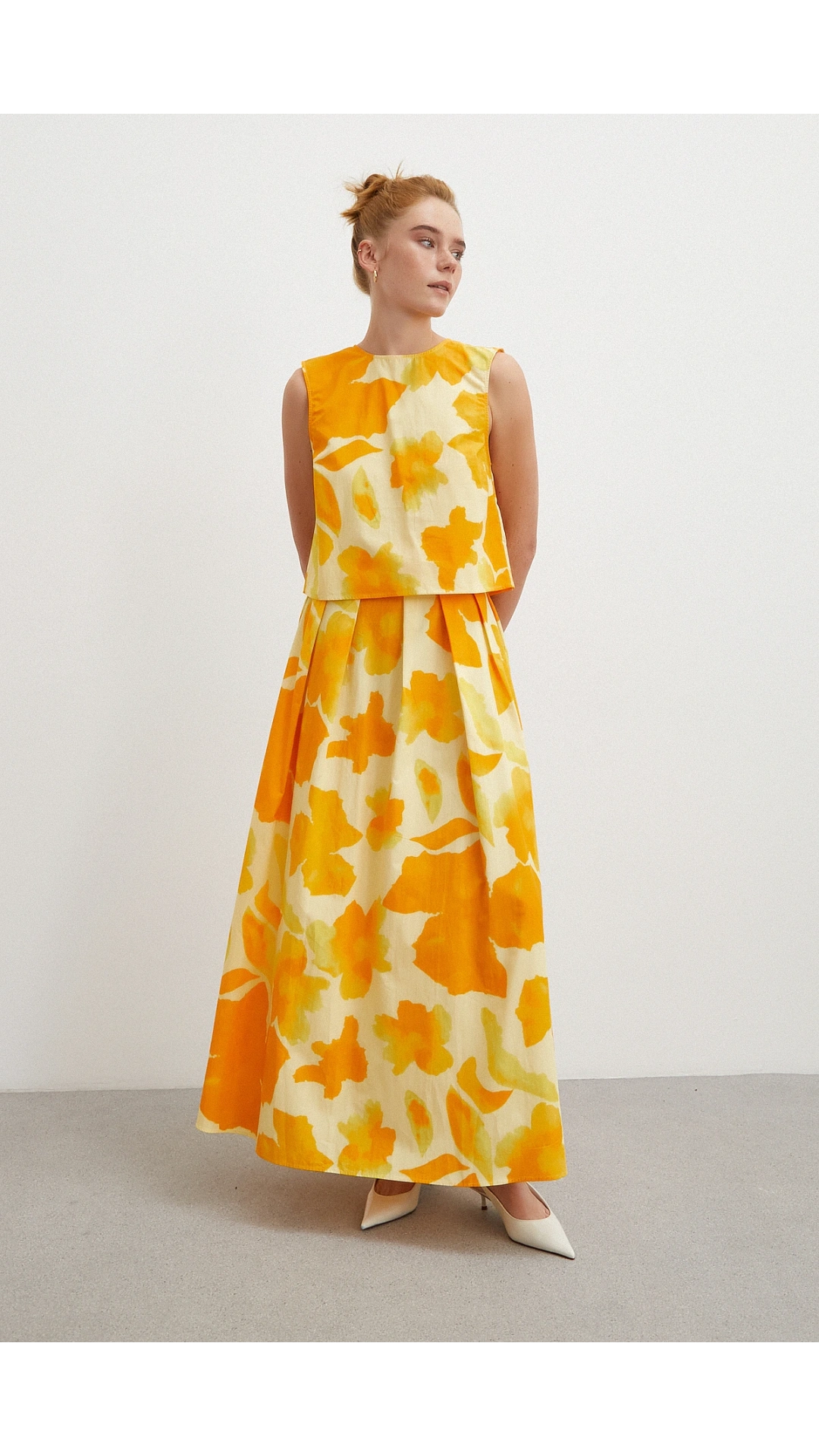 Batik Desen Sıfır Kol Bluz Sarı