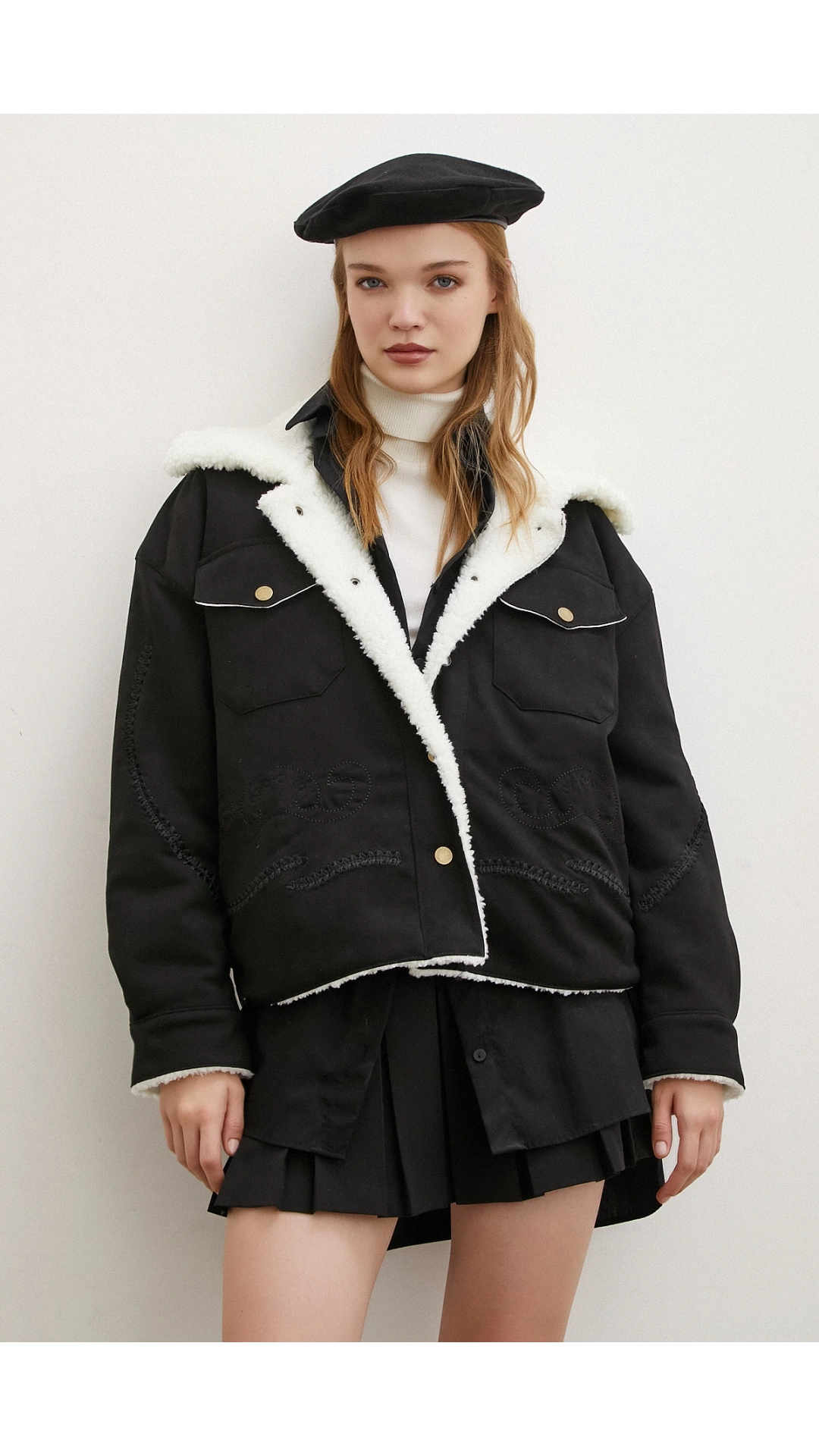 Süet İçi Peluşlu Mont Siyah