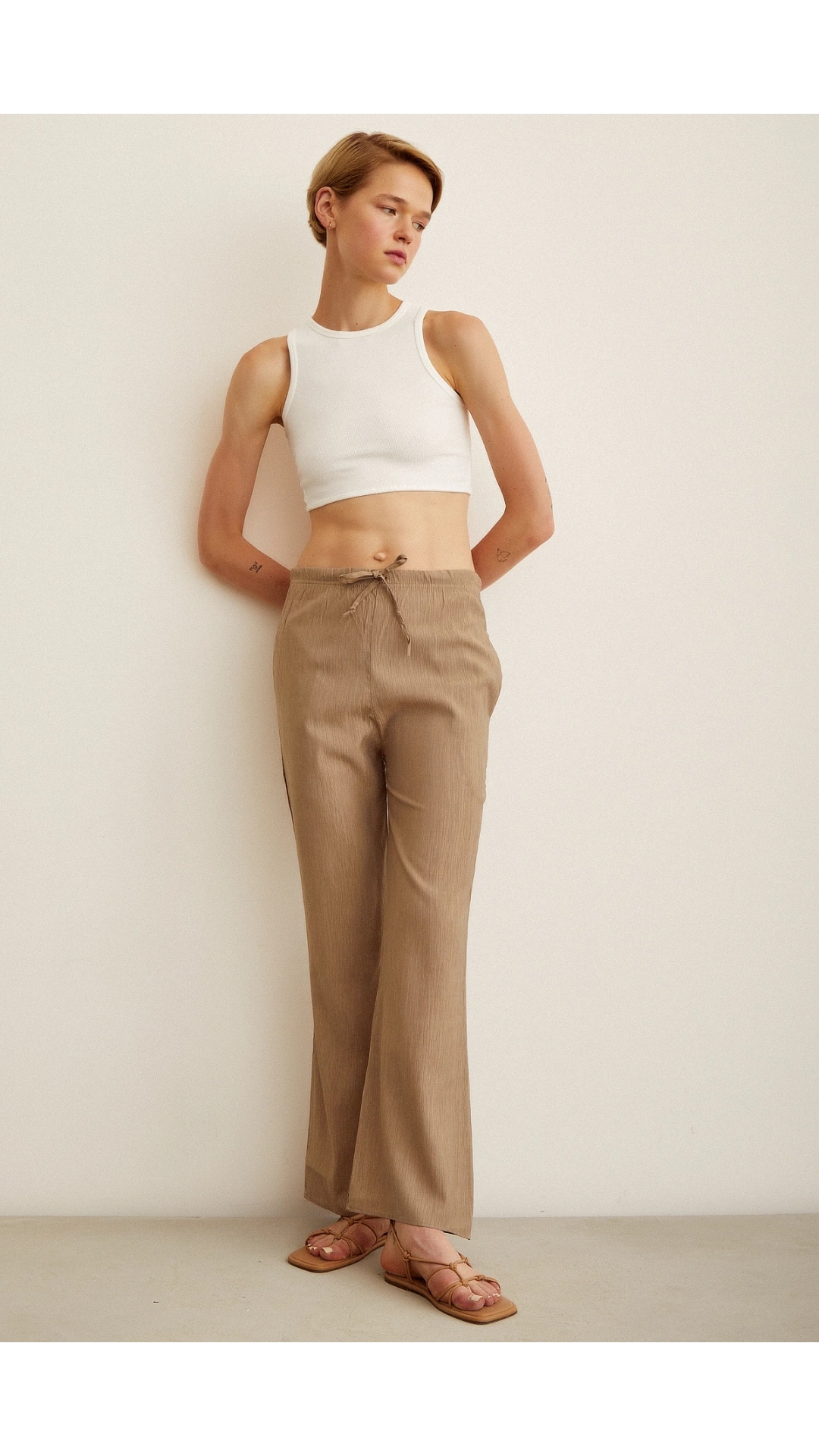 Beli Lastikli Biyeli Yüksek Bel Pantolon Haki