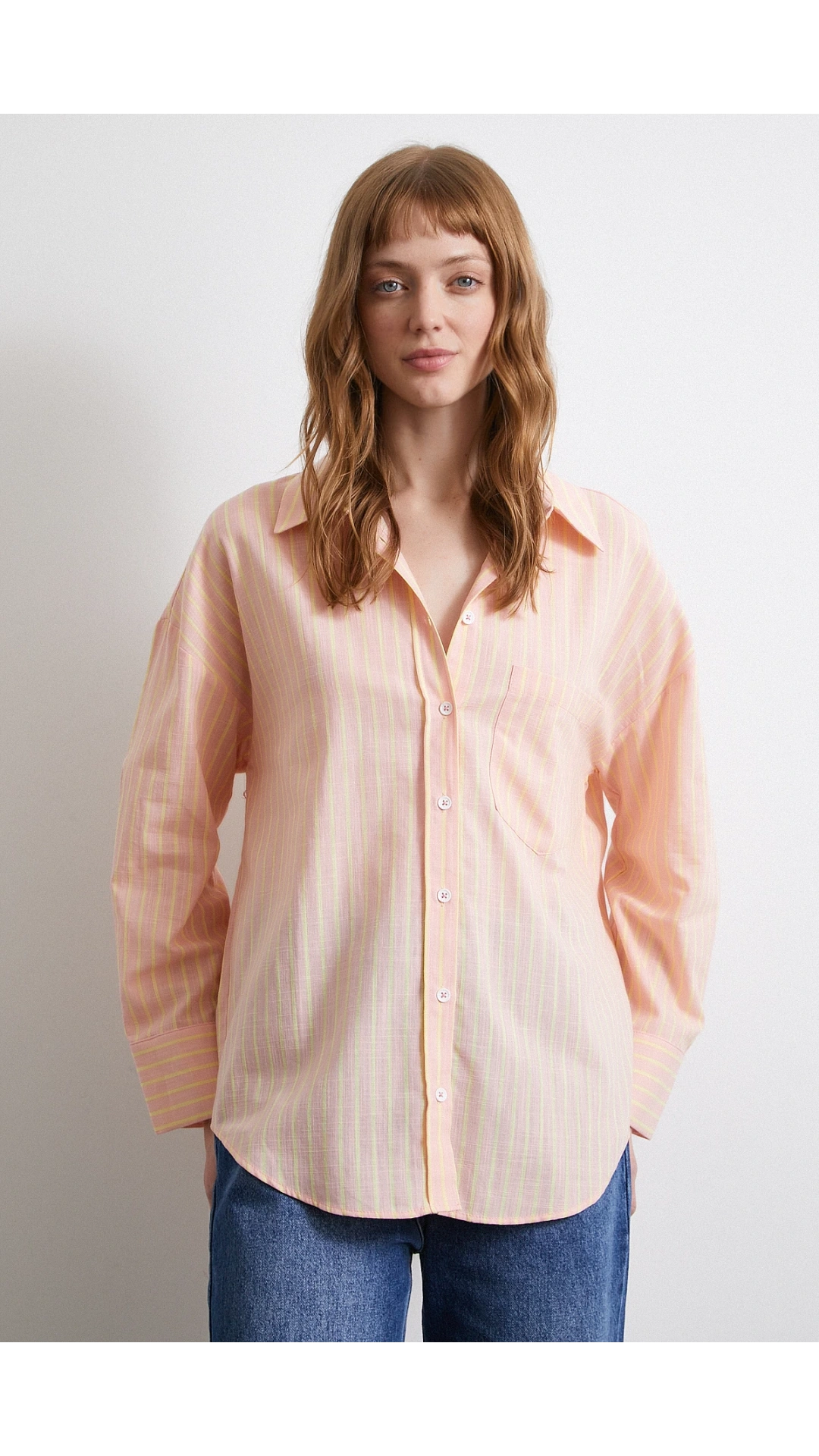 Filamingi Çizgili Gömlek Pudra