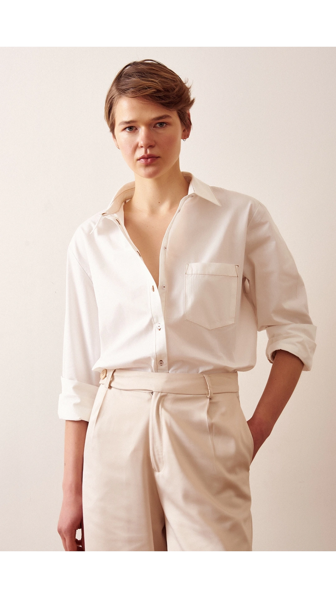 Pamuklu Klasik Gömlek Ekru