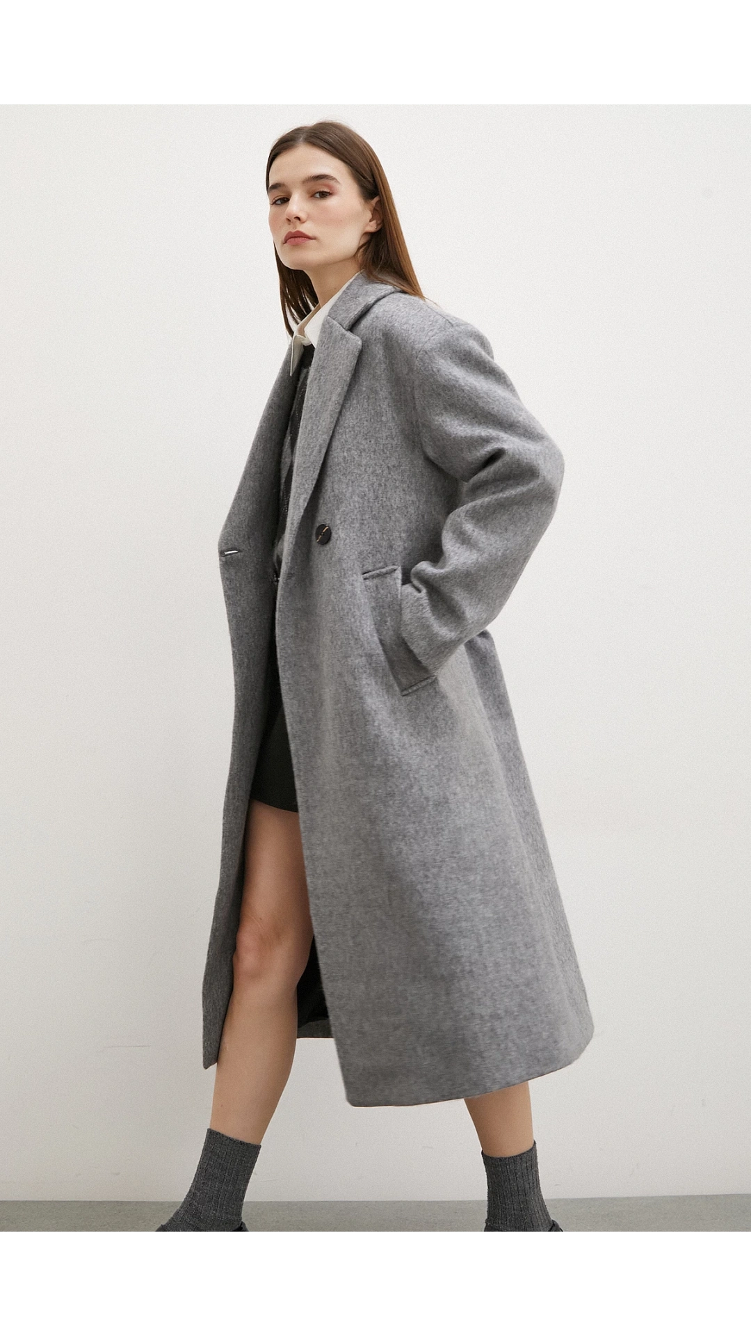 Midi Boy Tüylü Kaban Gri