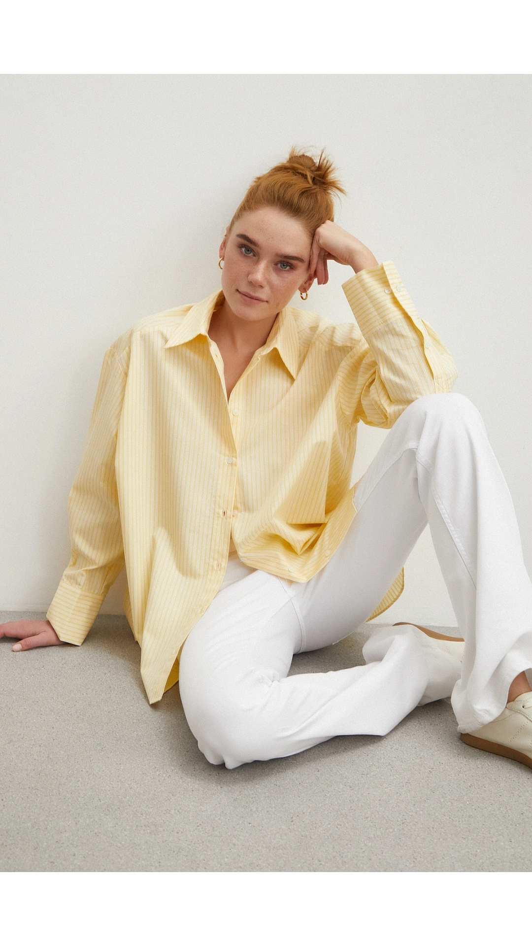 Cepli Çizgili Poplin Gömlek Sarı