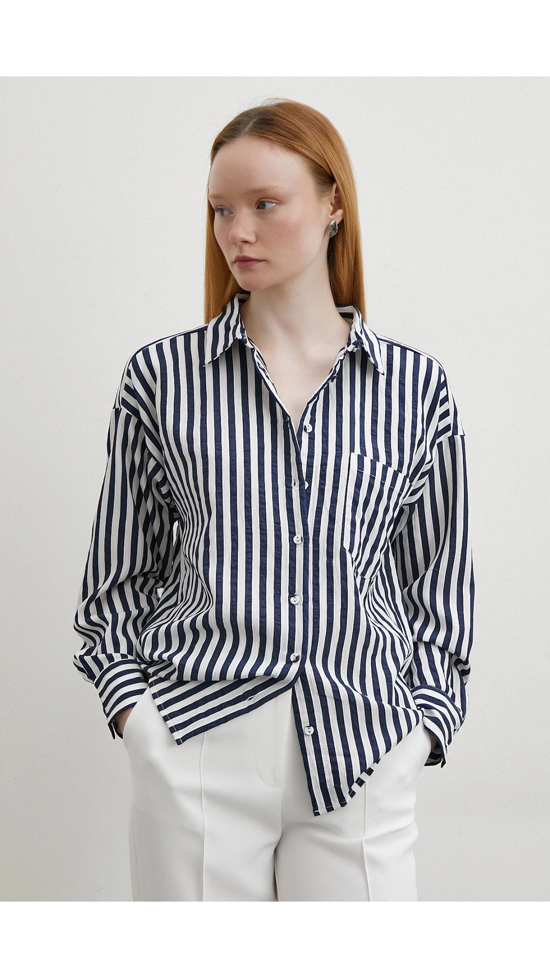 Multi Çizgili Cepli Gömlek Lacivert