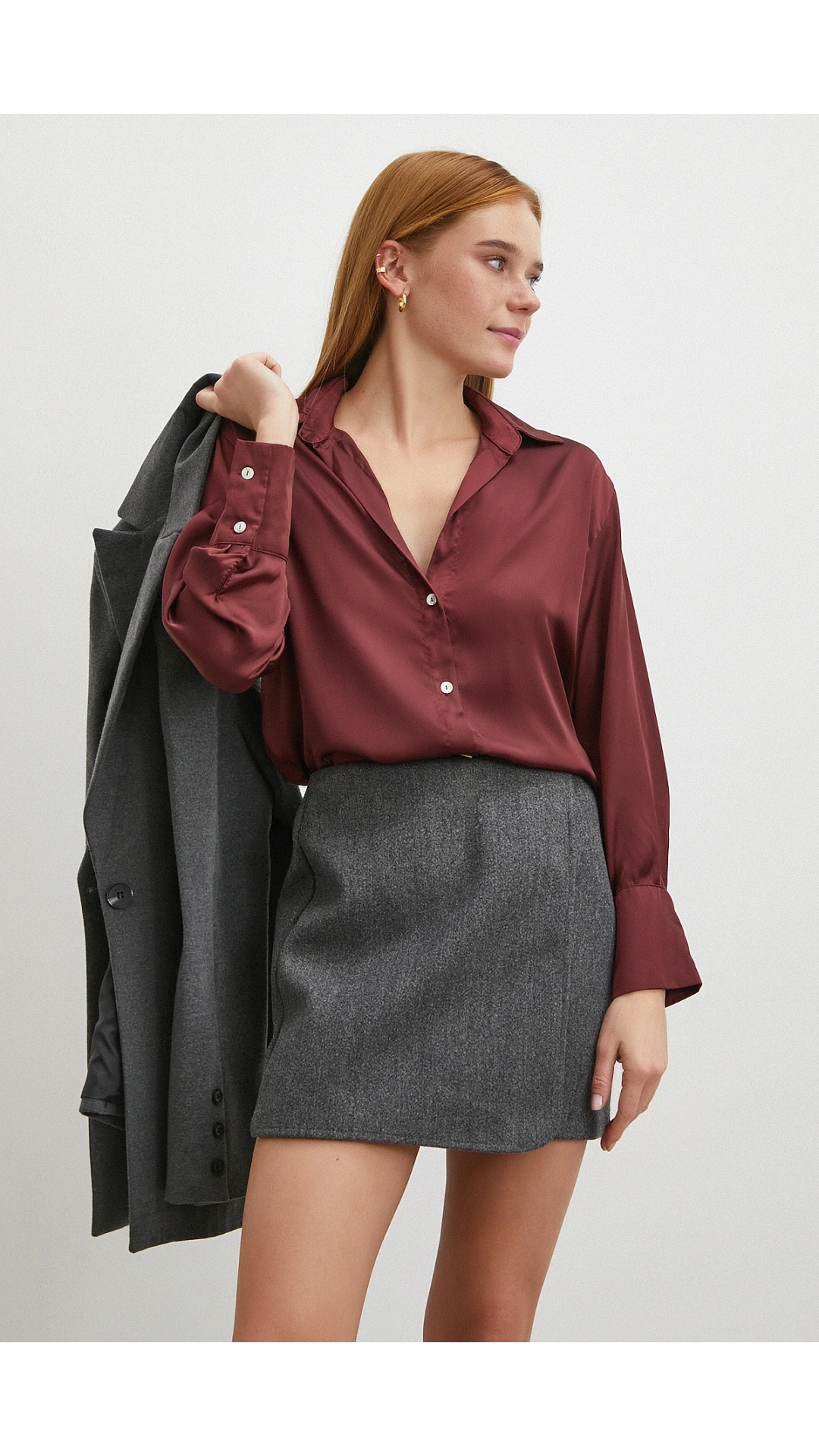 Basic Saten Gömlek Bordo