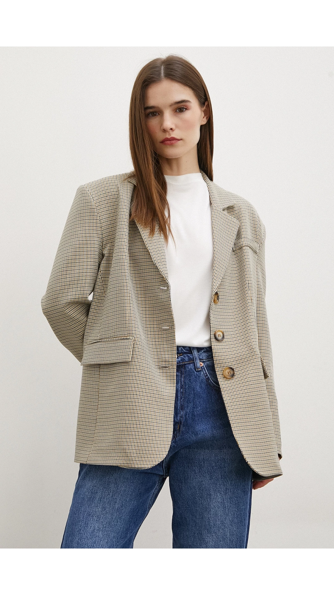 Ekose Blazer Ceket Kahve