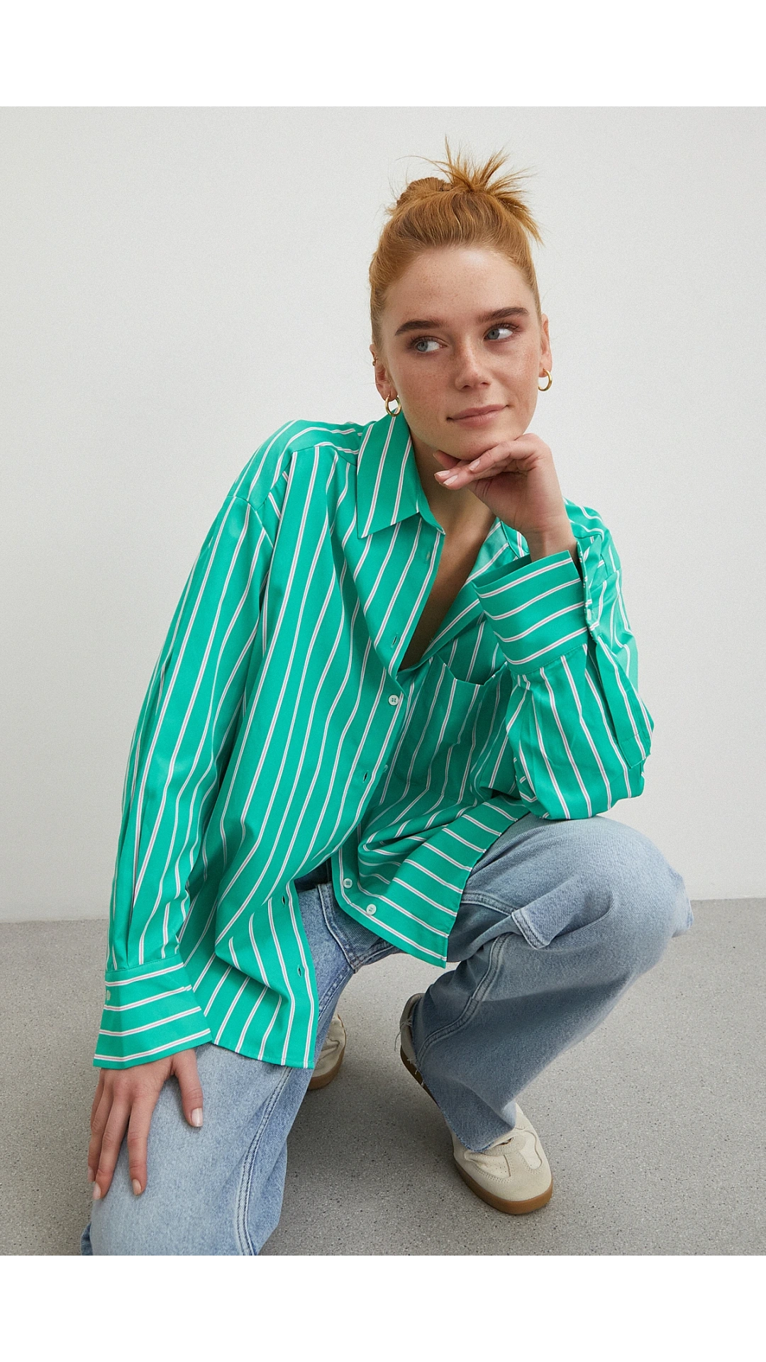 Çizgili Poplin Gömlek Yeşil