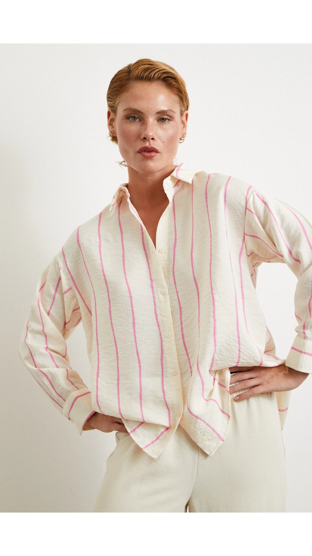 Çizgili Modal Gömlek Pembe