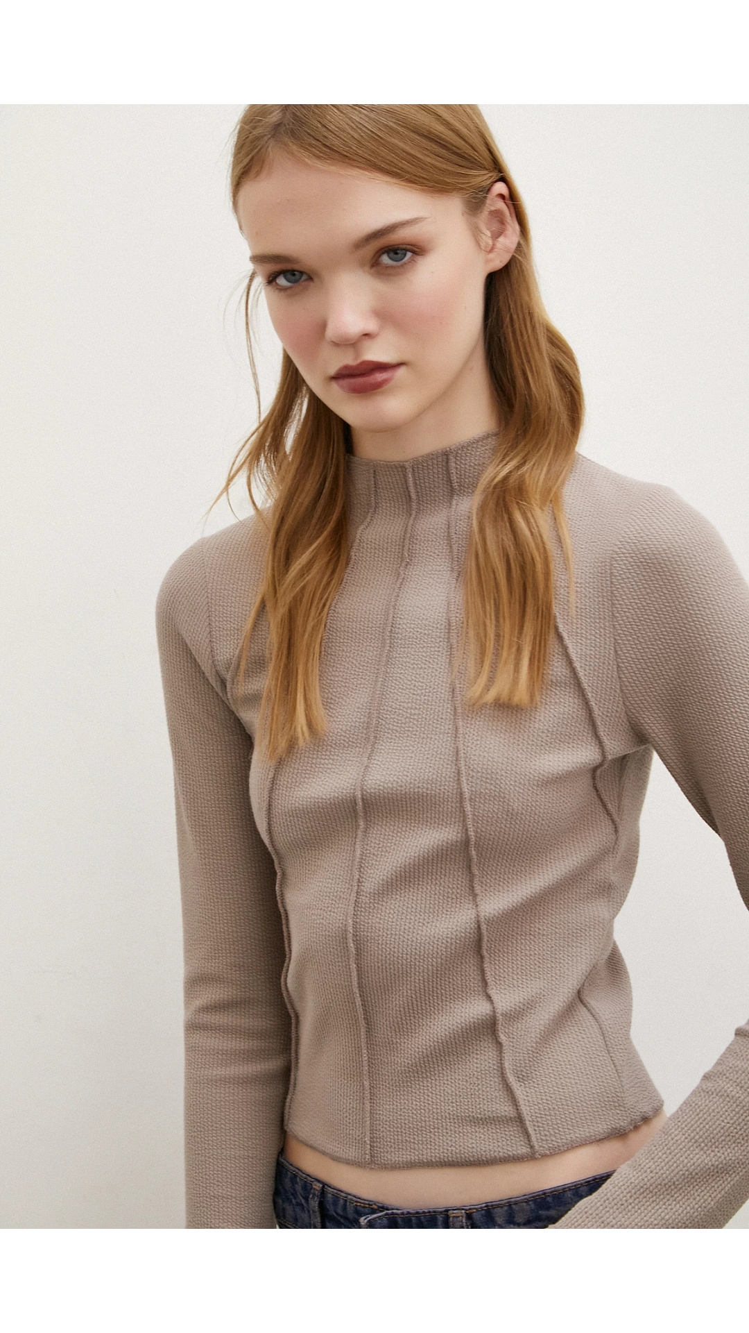 Önü Dikişli Bluz Vizon