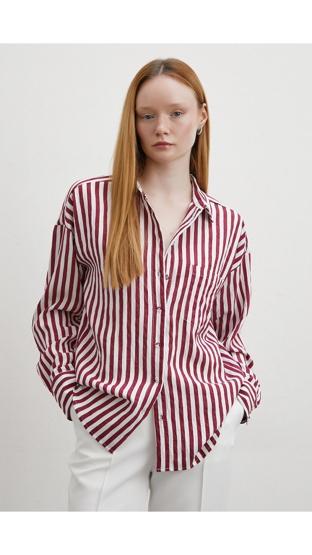 Multi Çizgili Cepli Gömlek Bordo