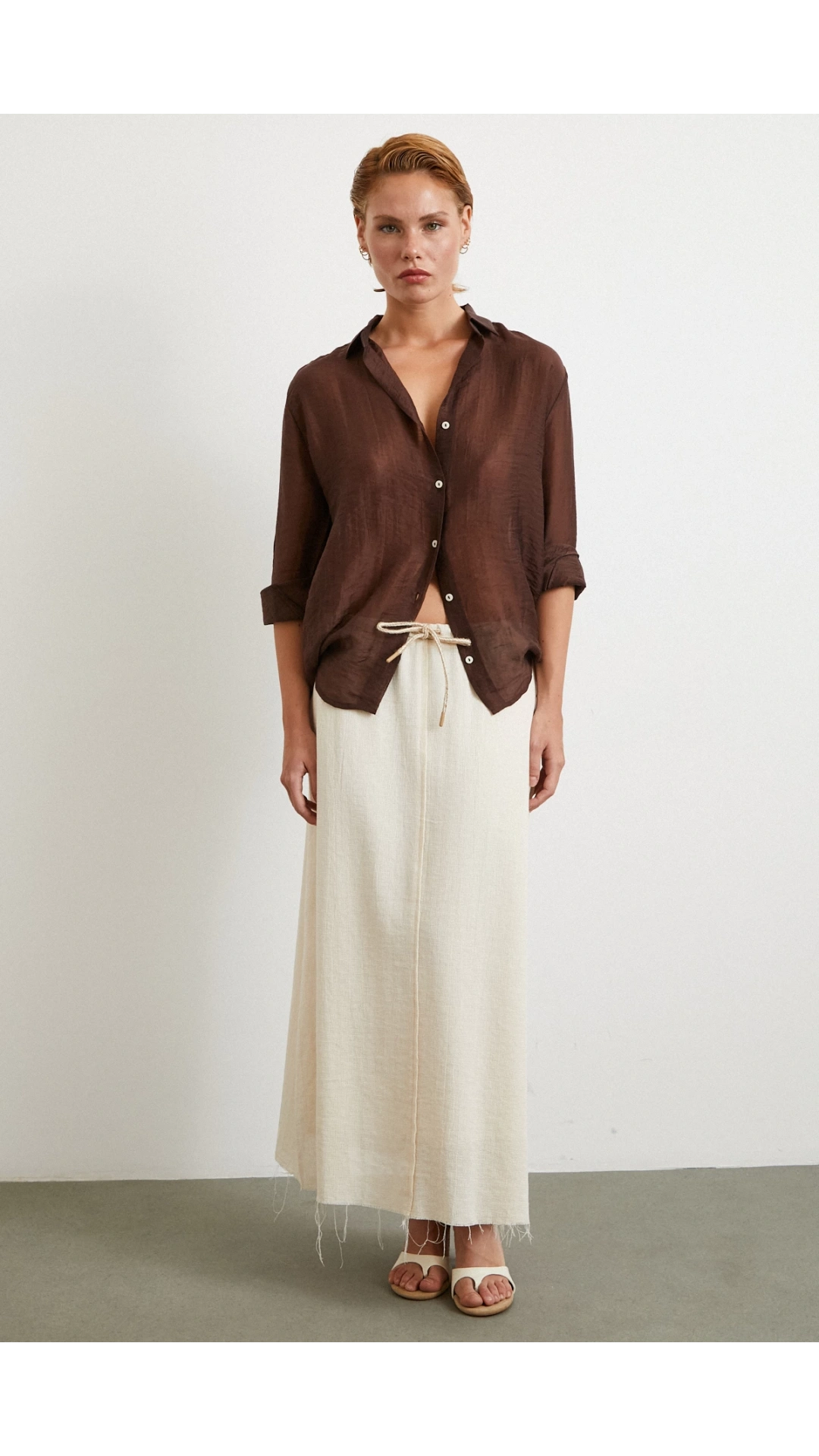 Beli Lastikli Astarlı Hasır Etek Krem