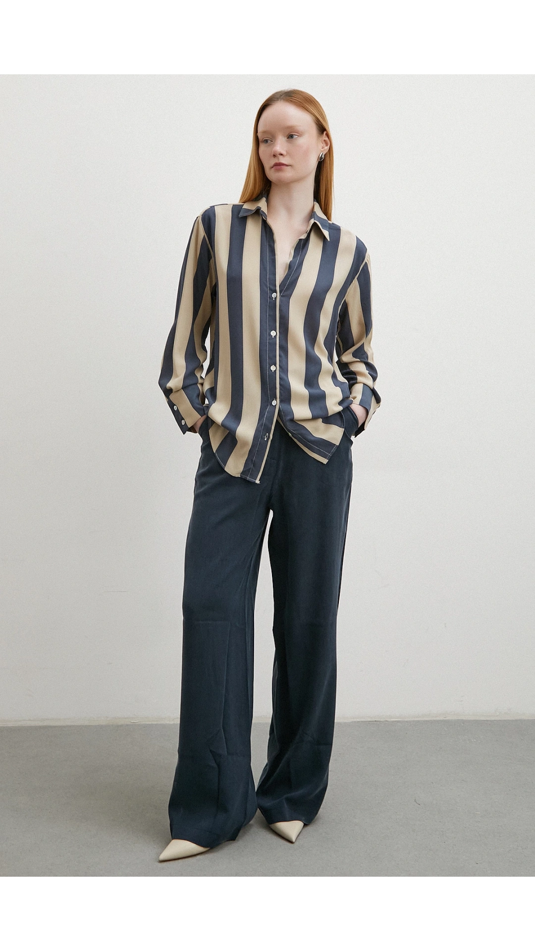 Çizgili Viskon Gömlek Kahve