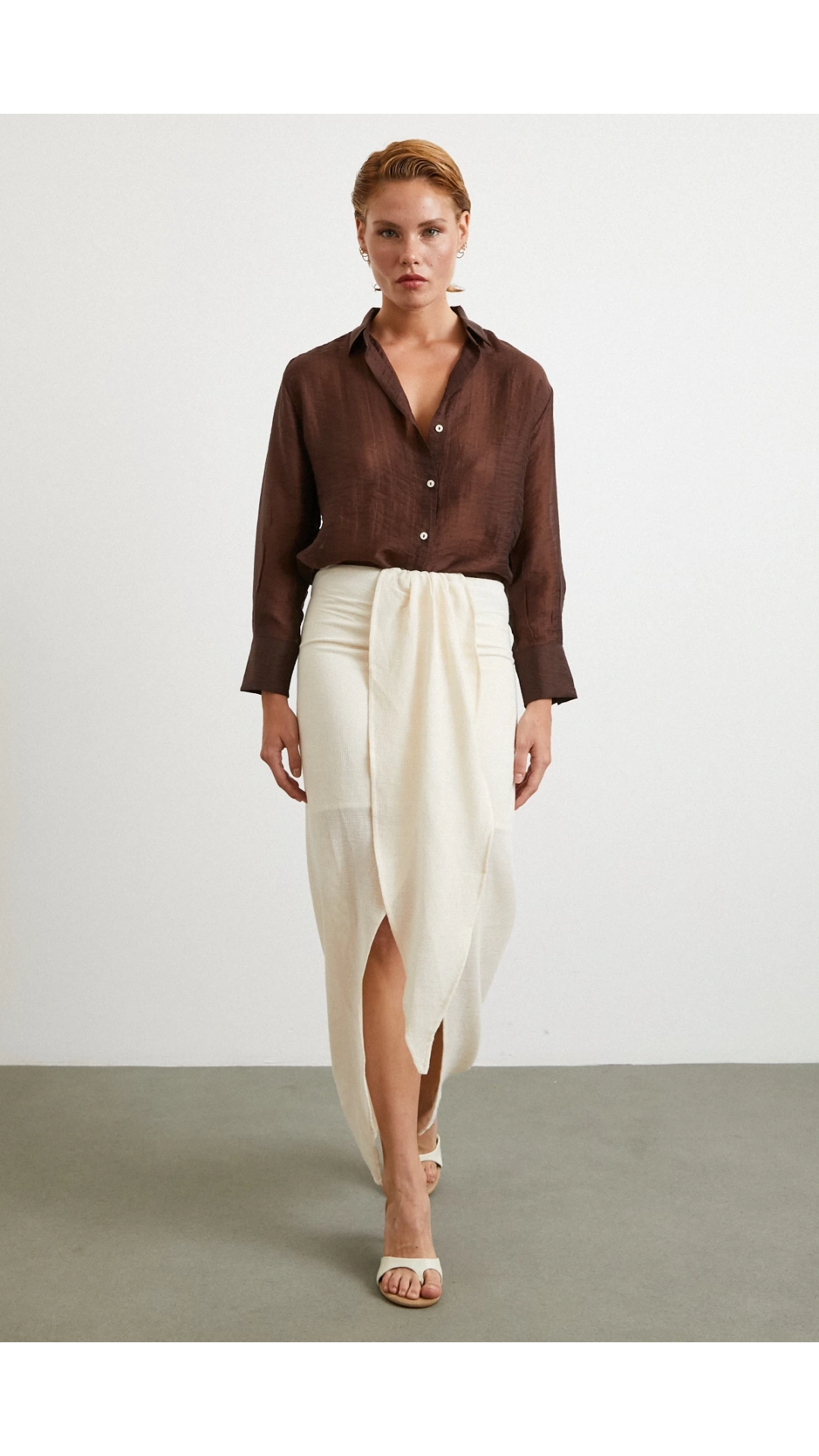 Önü Bağlamalı Etek Krem