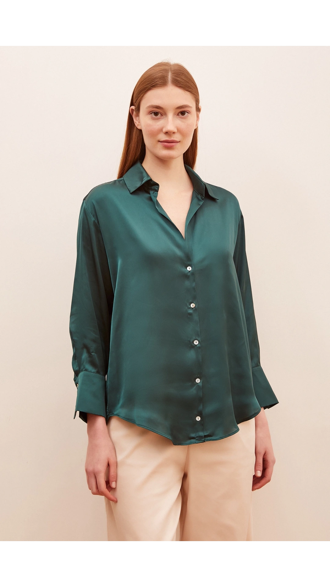 Basic Saten Gömlek Koyu Yeşil