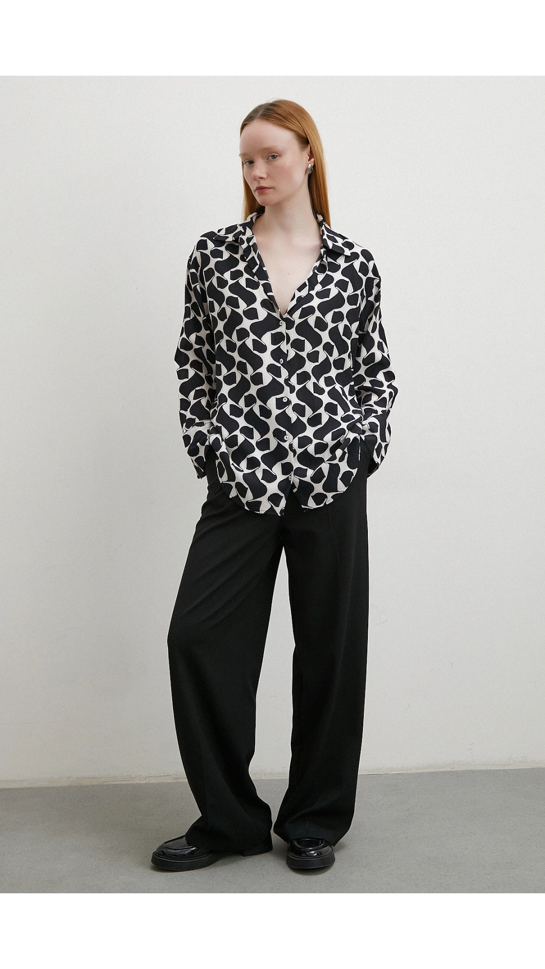 Kontrast Desenli Maroken Viskon Gömlek Siyah