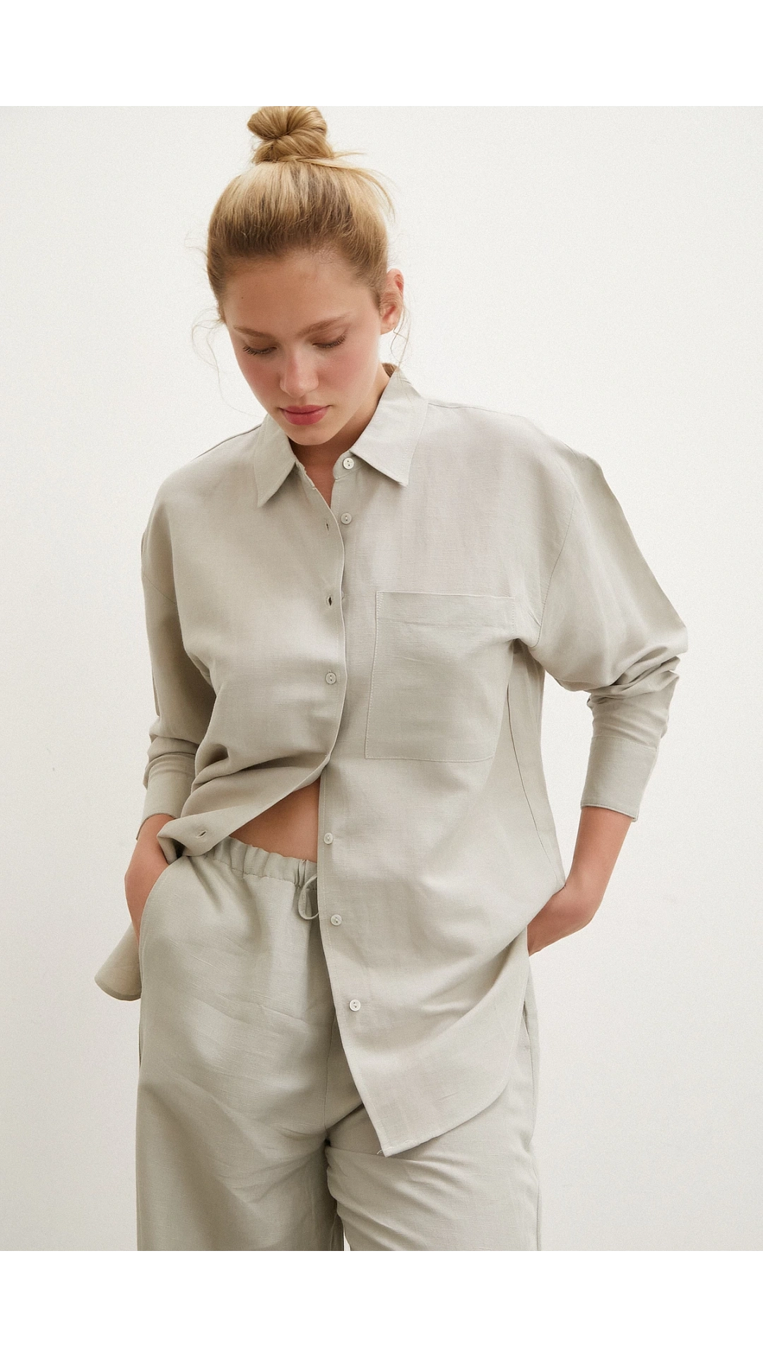 Cepli Oversize Gömlek Haki