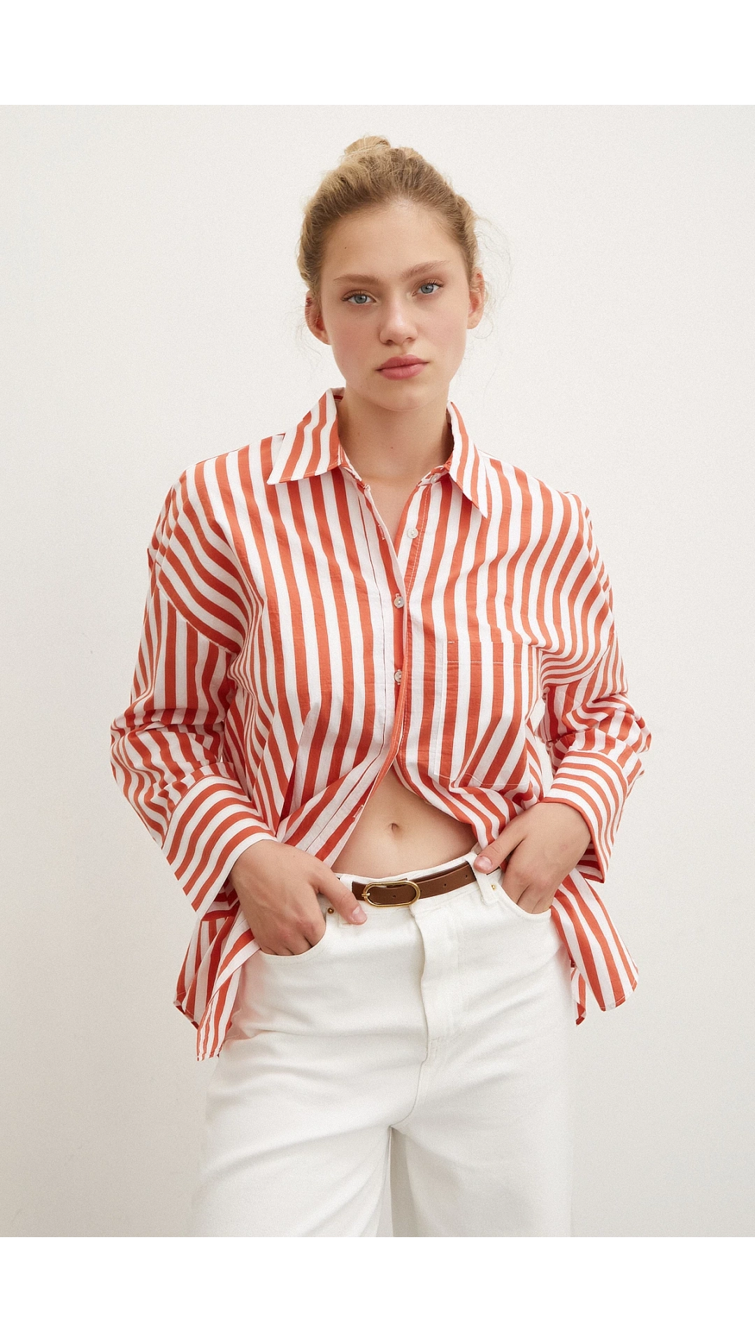 Cepli Çizgili Gömlek Oranj