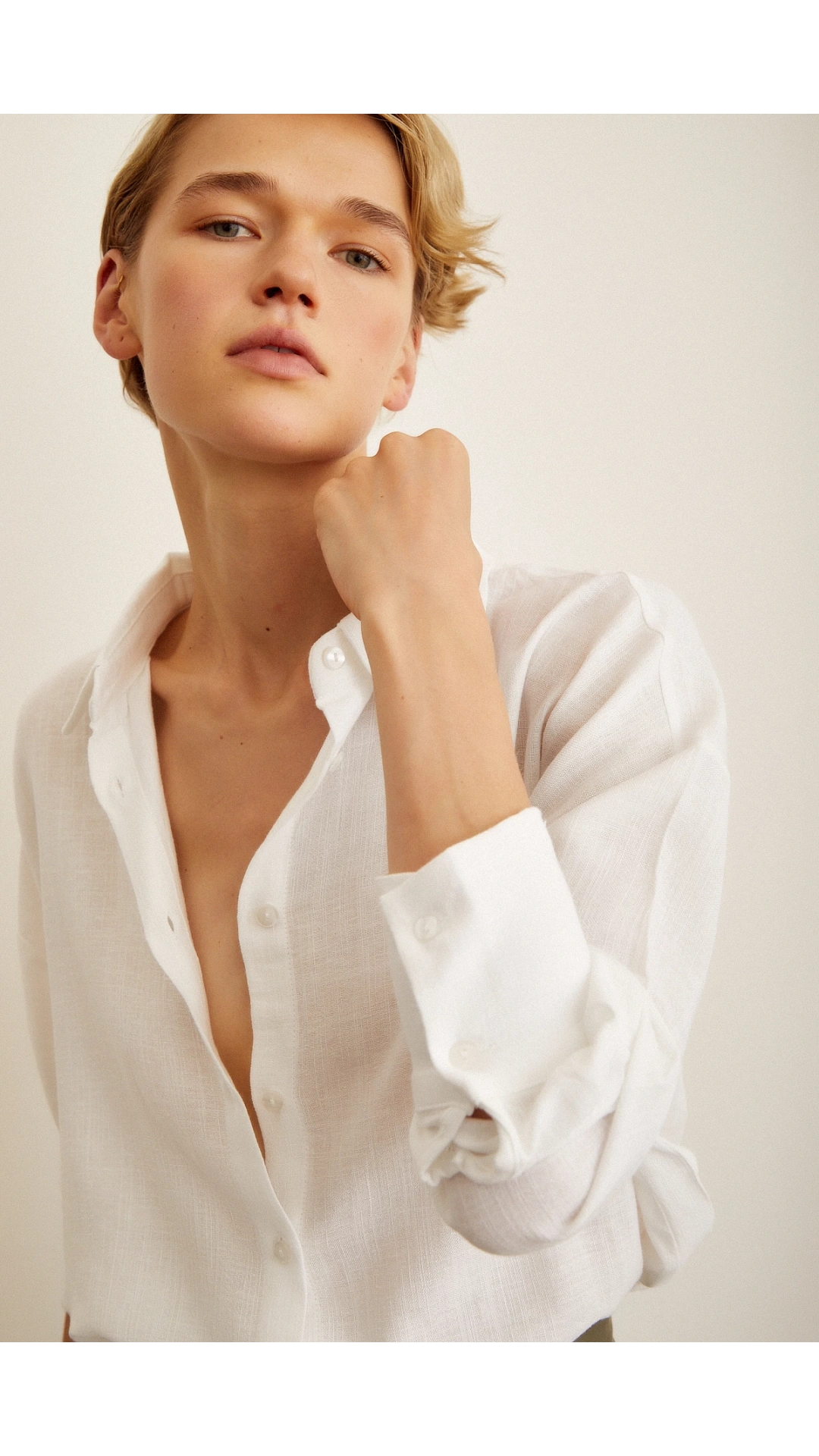 Robalı Oversize Gömlek Beyaz