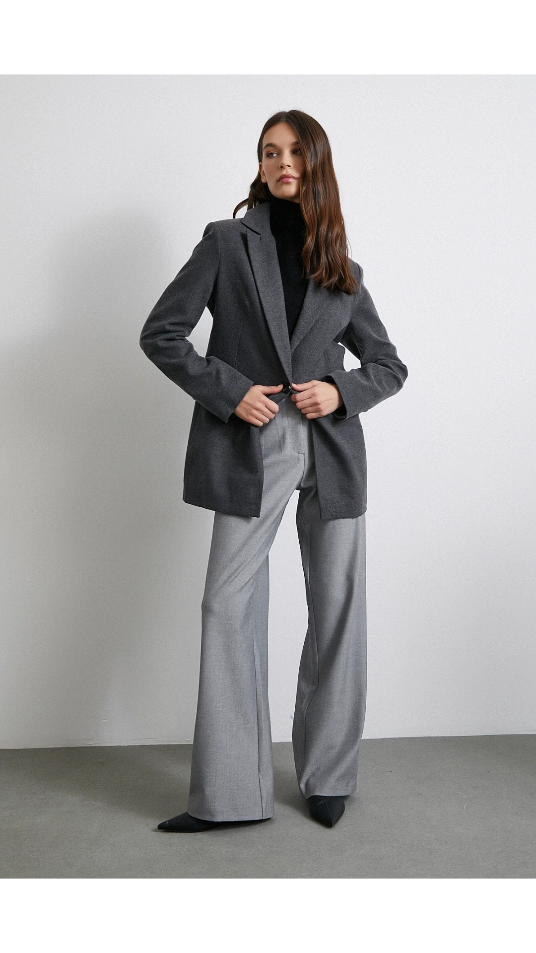 Yüksek Bel Geniş Paça Pantolon Gri