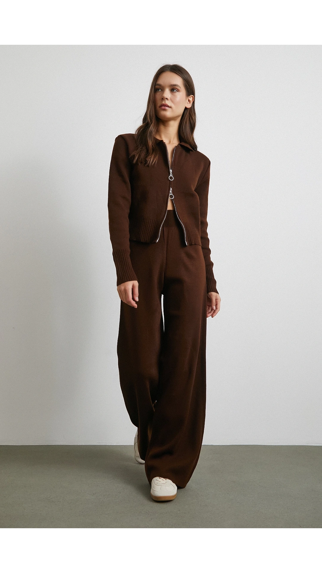 Çift Fermuarlı Hırka Takım Kahve