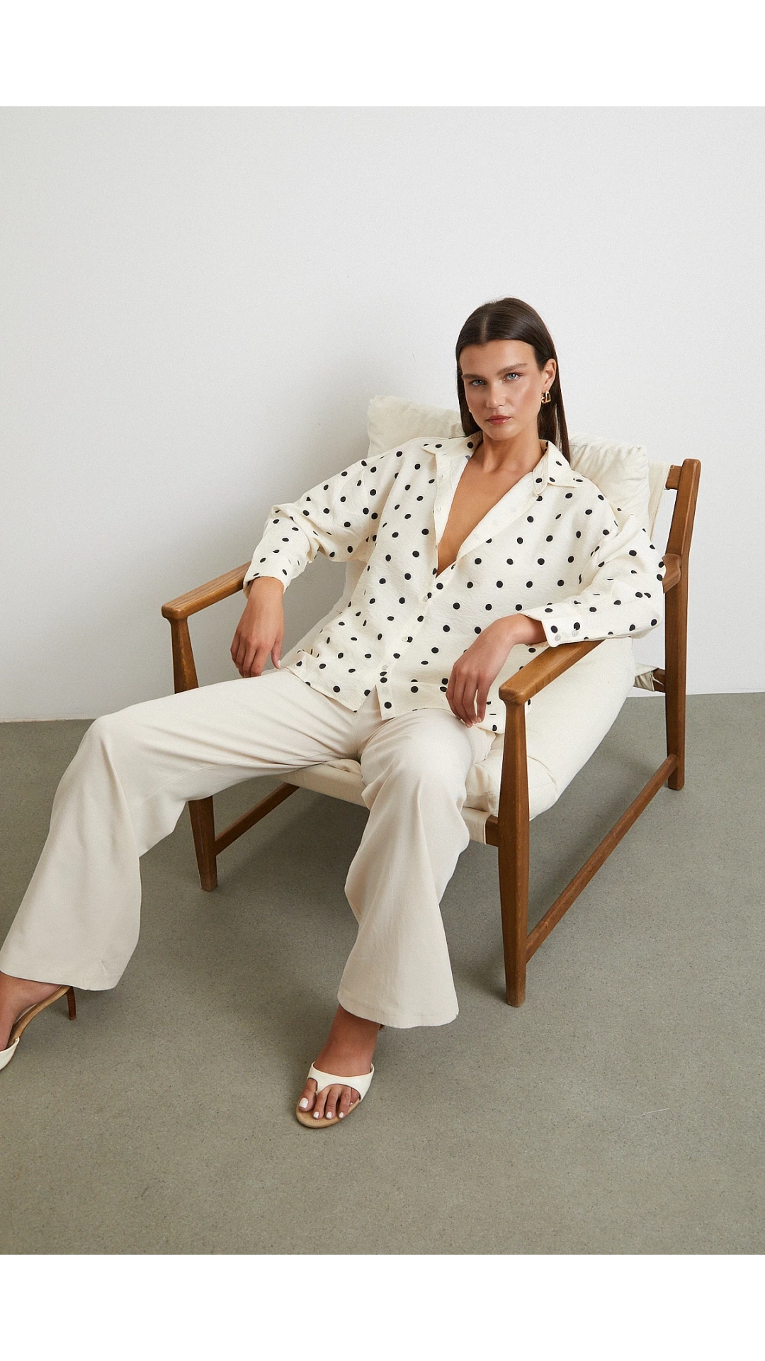 Puantiyeli Oversize Gömlek Siyah