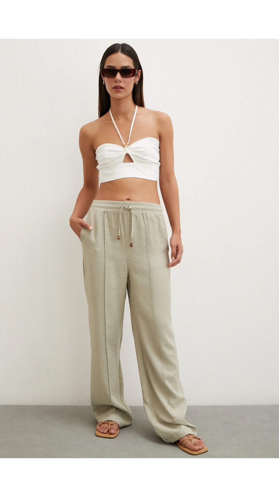 Belden Bağlamalı Pantolon Taş