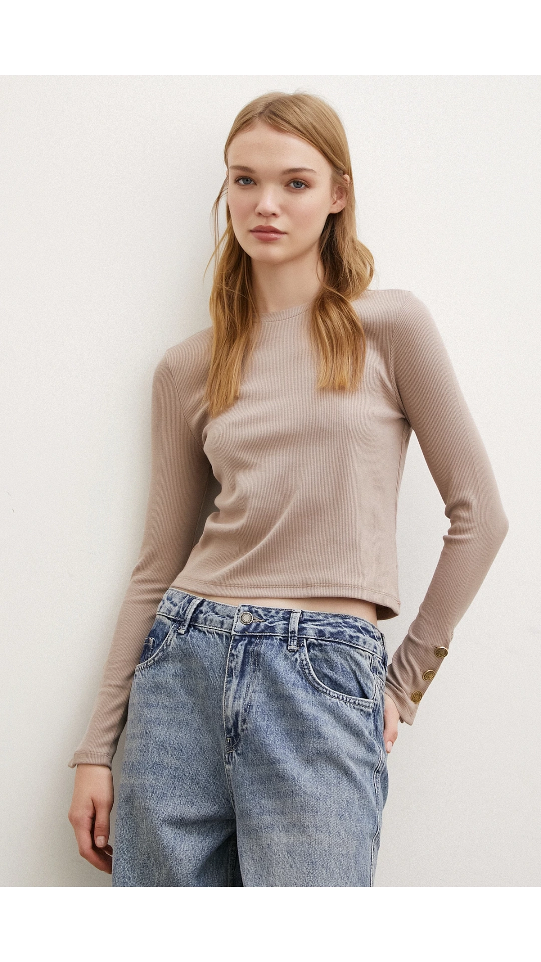 Kollu Düğmeli Bluz Vizon