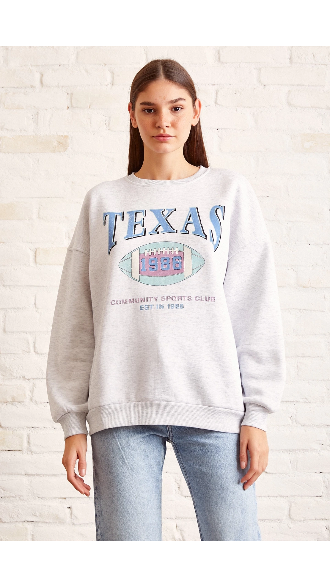 Şardonlu Texas Sweatshirt Gri
