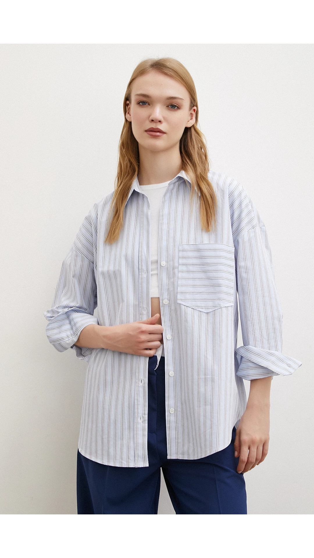 Tek Cepli Poplin Gömlek Mavi