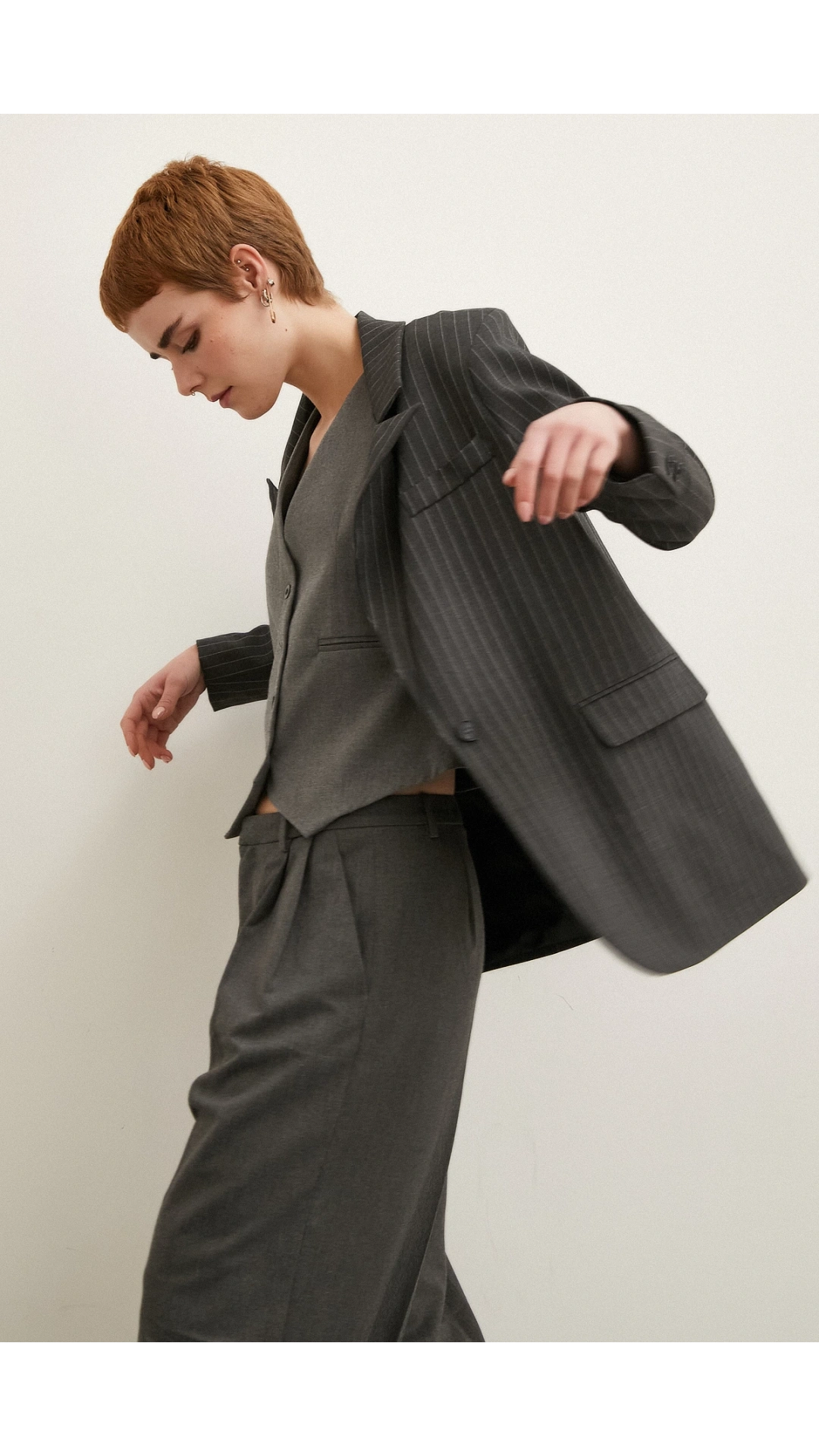 Çizgili Blazer Ceket Antirasit