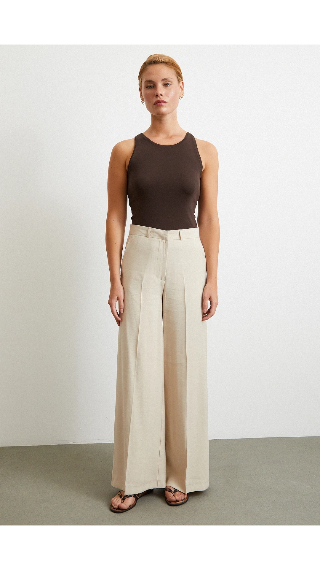 Geniş Paça Palazzo Pantolon Taş