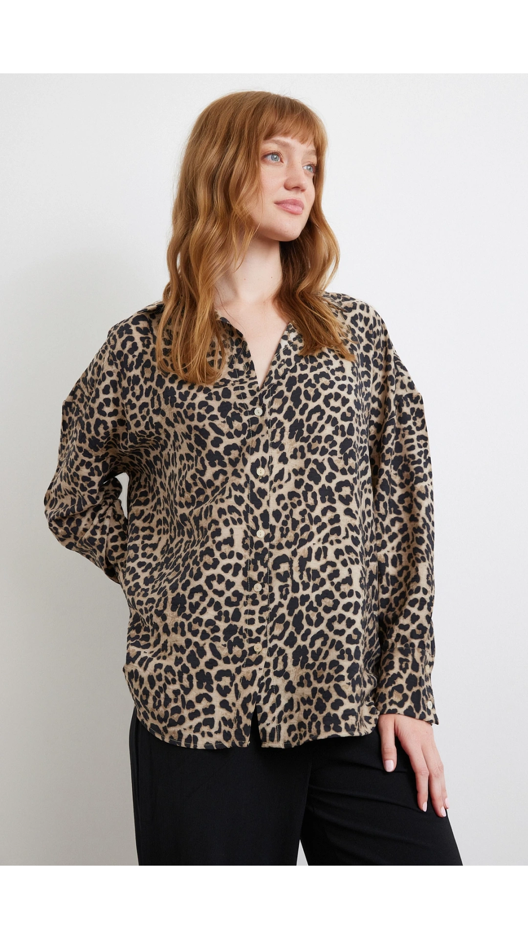 Leopar Desen Javanez Gömlek Siyah