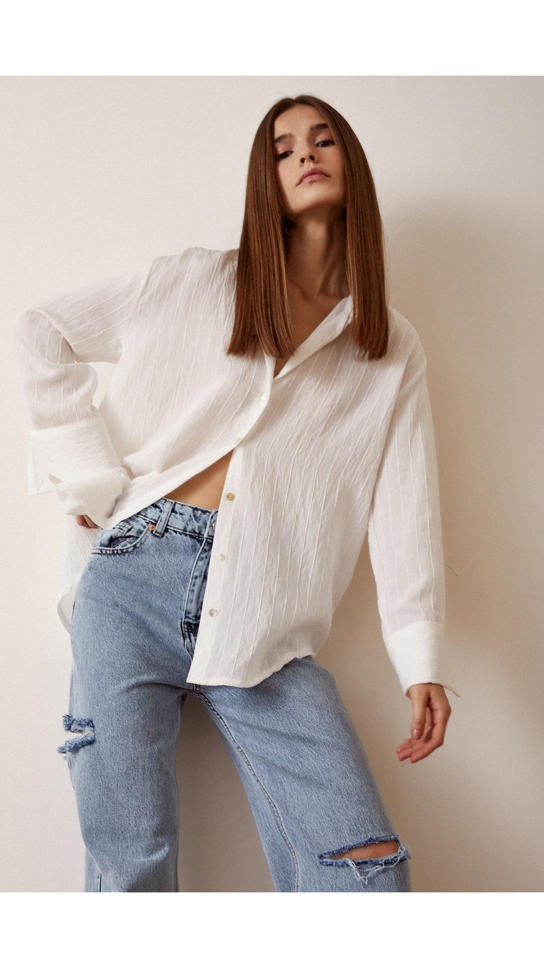 Çizgi Desenli Gömlek Beyaz