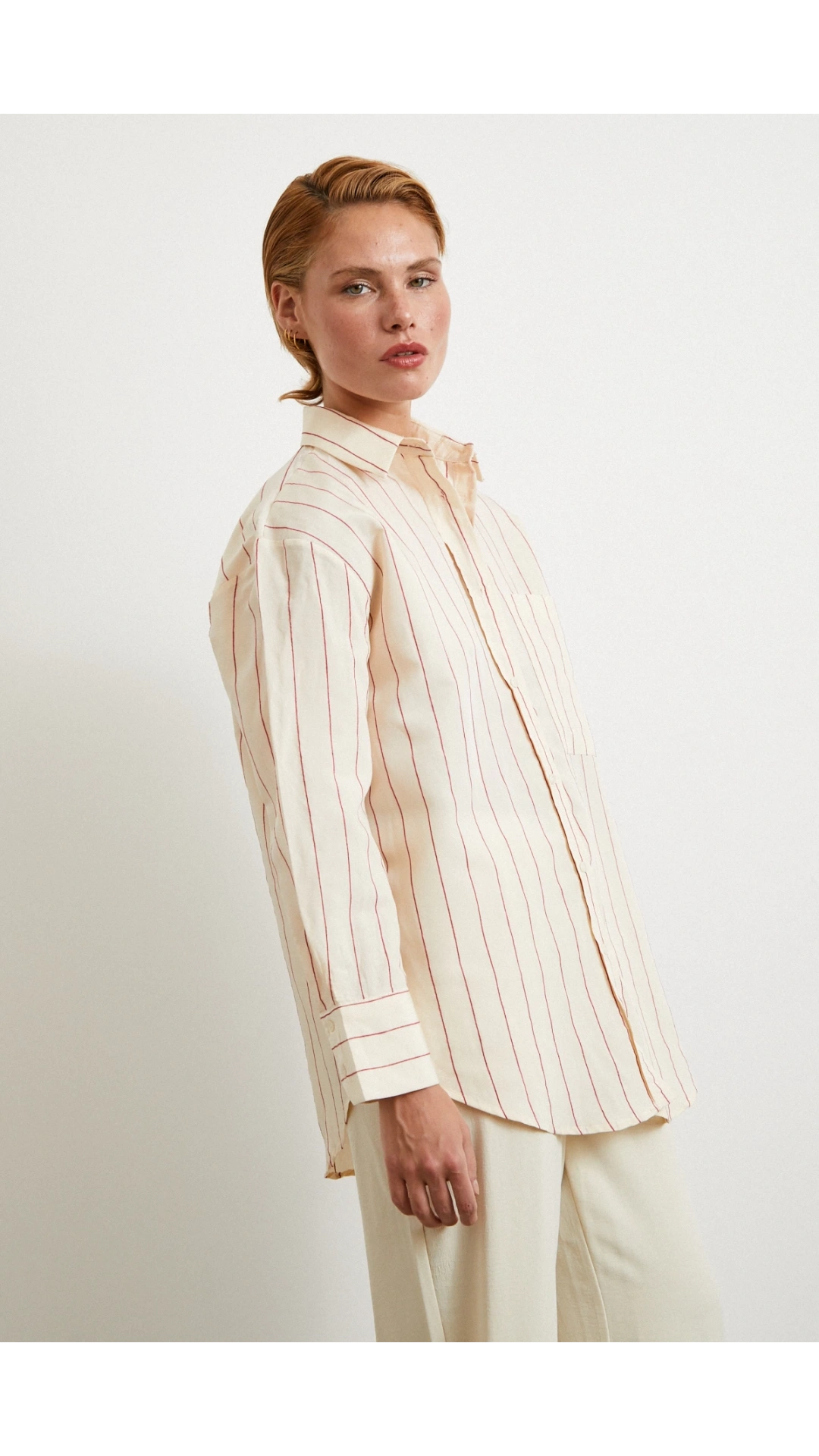 Kontrast Çizgili Modal Gömlek Fuşya