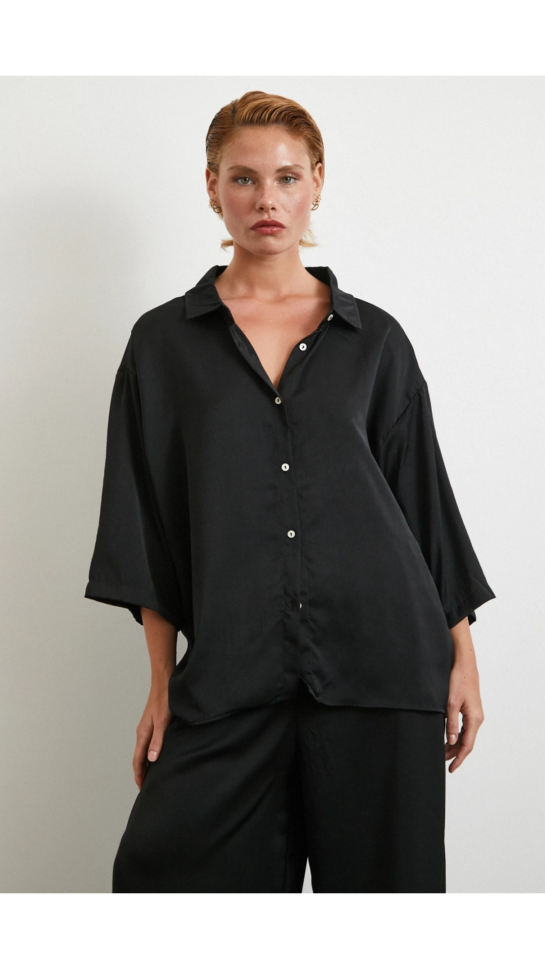 Dökümlü Romantik Gömlek Siyah