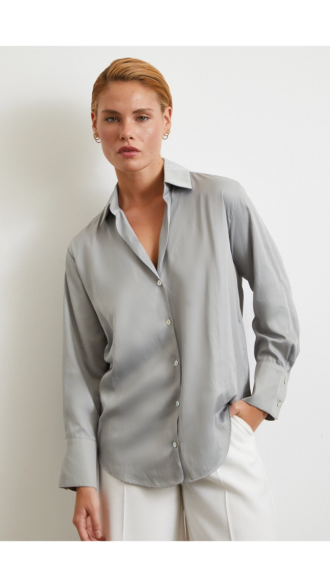 Diagonal Desen Gömlek Gri