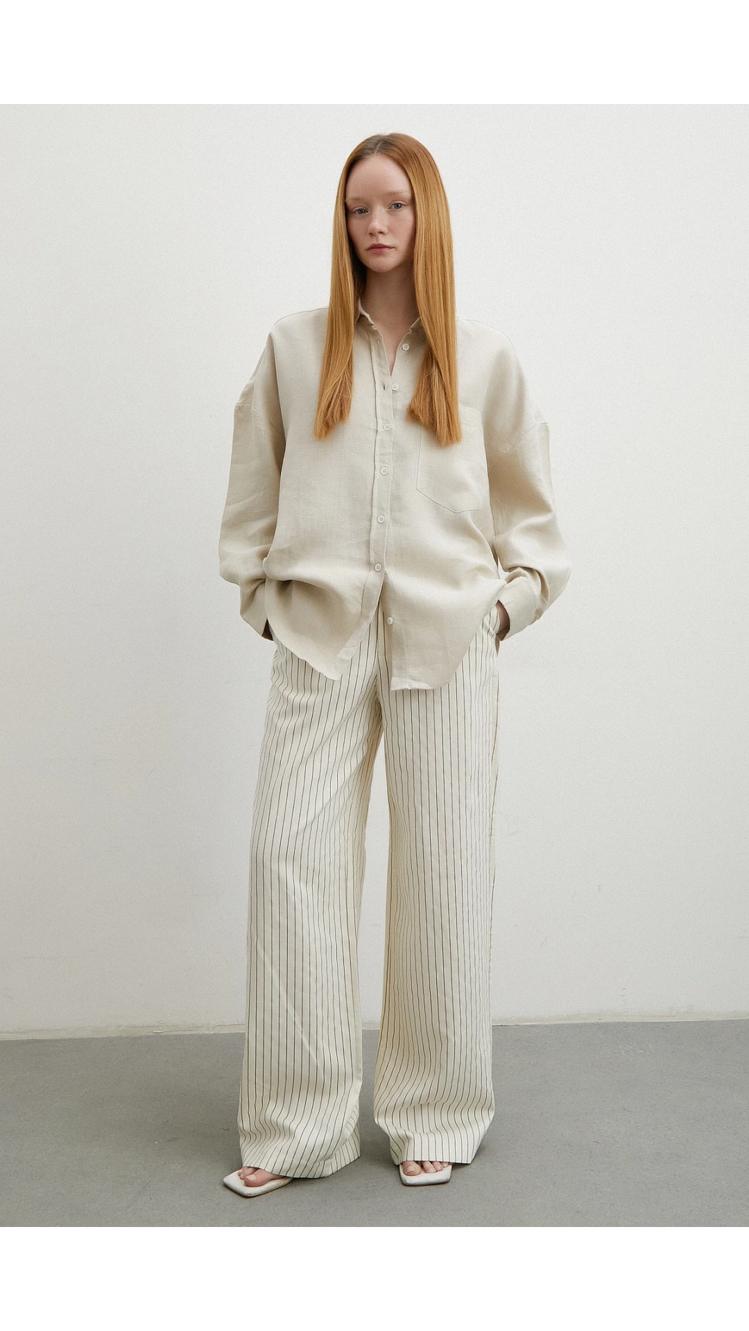 Robalı Cepli Keten Gömlek Taş