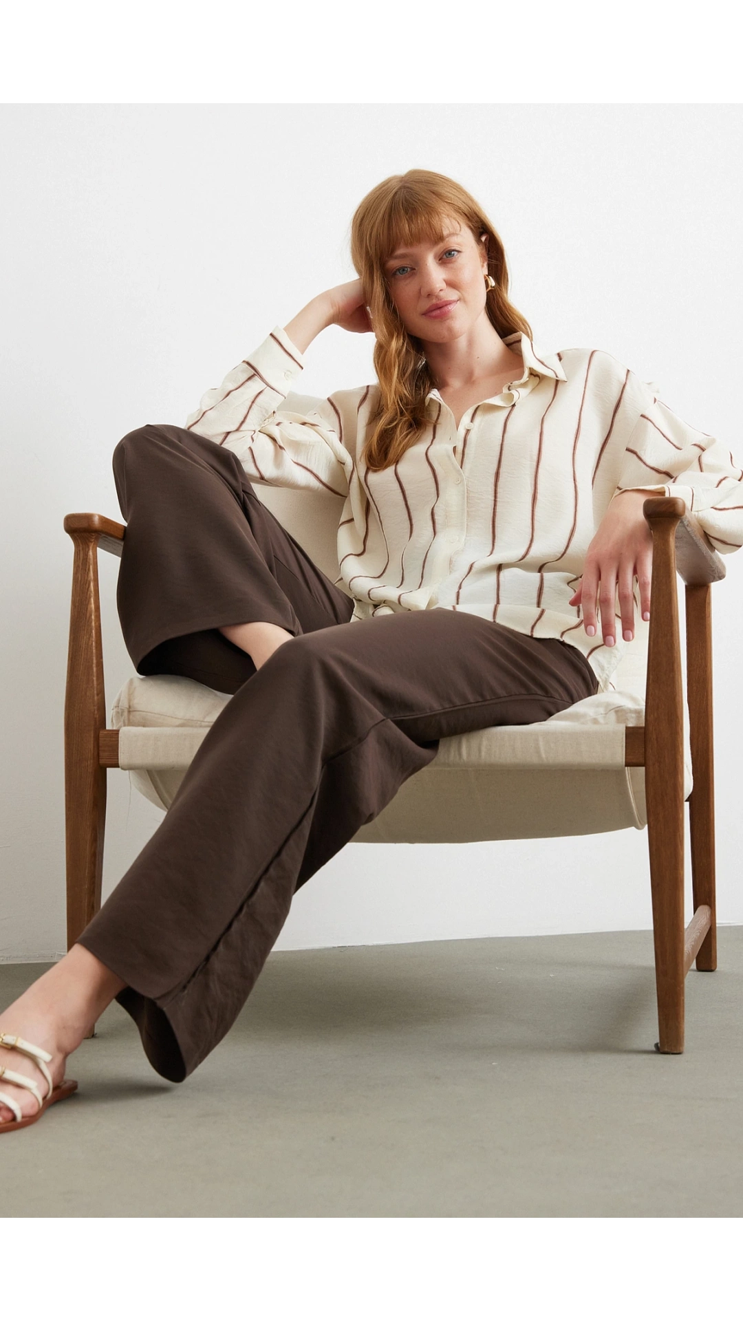 Çizgili Modal Gömlek Kahve