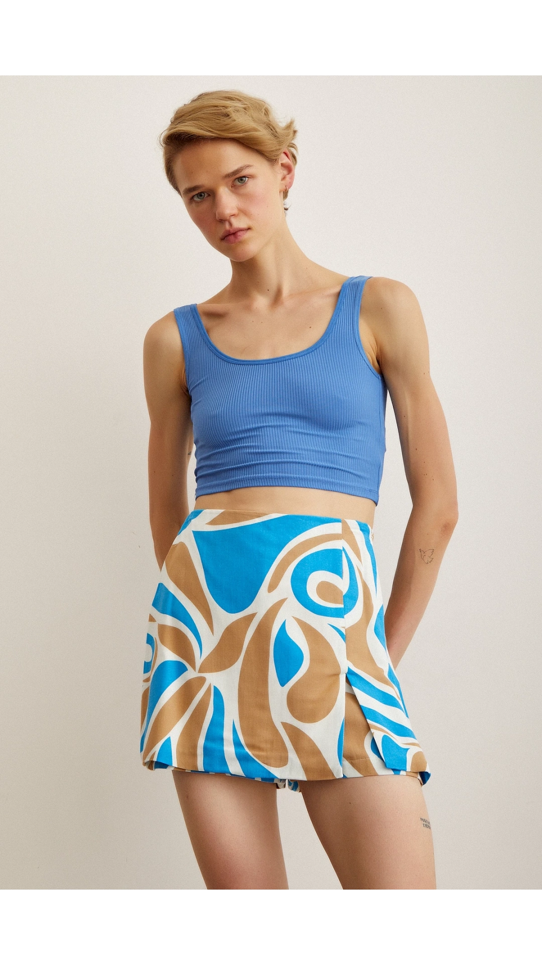 Askılı Crop Bluz Mavi