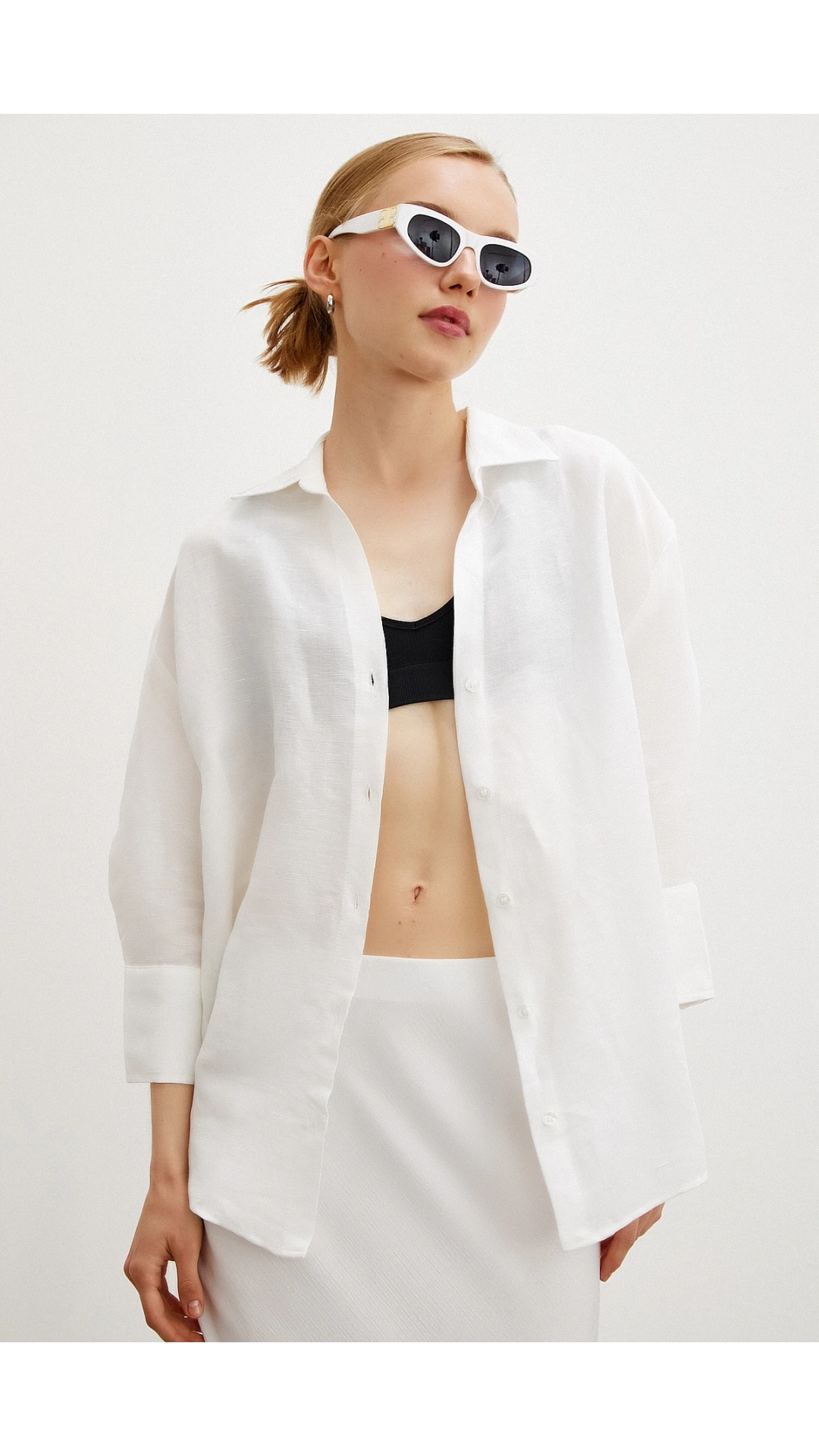 Fakir Kol Keten Gömlek Beyaz